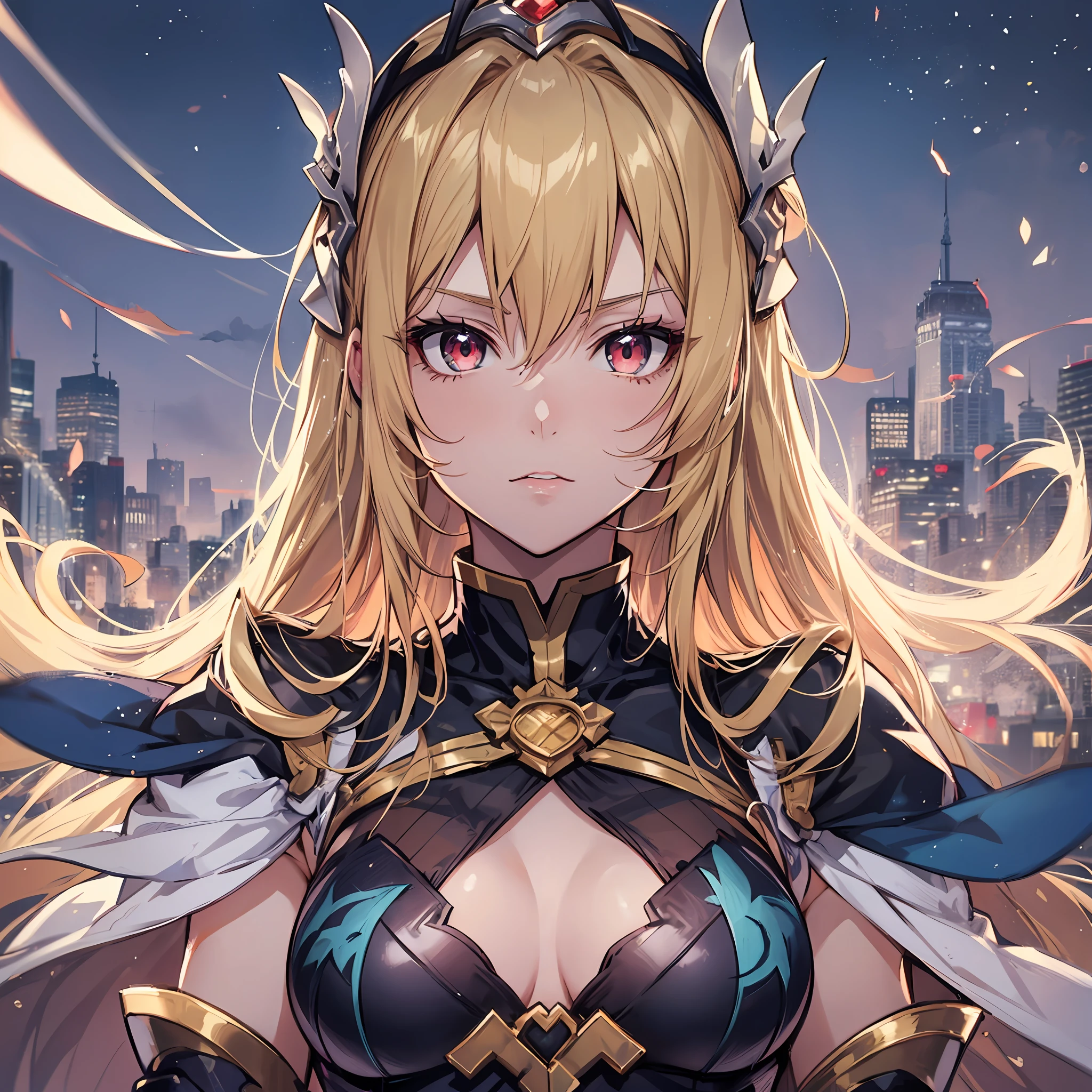 ((Top Quality, 8K,)) 1 Woman, Blonde Hair and Red Eyes Anime Girl, Anime Girl Named Lucy, Portrait of a Female Anime Hero, Female Anime Character, Zodiac Girl Portrait Knight, Artoria Pendragon, Hajime Yatate, Symphogear, Giorno Giovanna, Cornelia from Code Geass, War Maiden Suvia, Gorgeous Lingerie Sexy Pose Shameful Random Pose