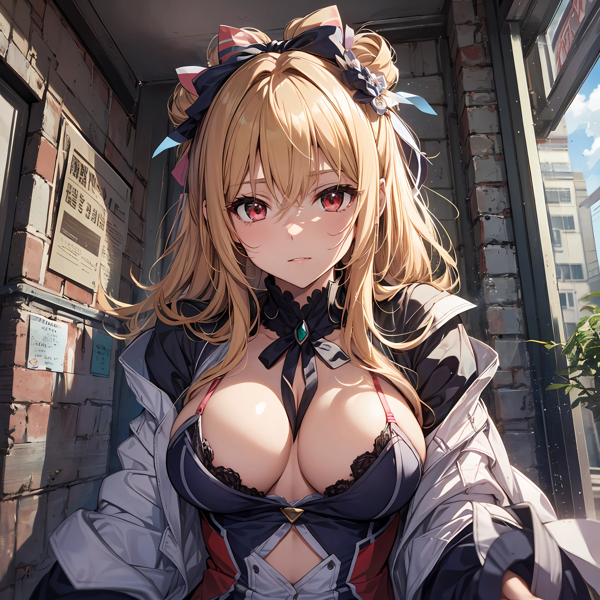((best-quality、8K、))1 female、Anime girl with blonde hair and red eyes、Anime girl named Lucy、Portrait of a female anime hero、Female Anime Characters、portrait knights of zodiac girl、Altria Pendragon、Hajime Yatate、Symphogear、Giorno Giovanna、Cornelia from Code Geass、War Maiden Suvia、Luxury lingerie Sexy Pose Random Pose school girl