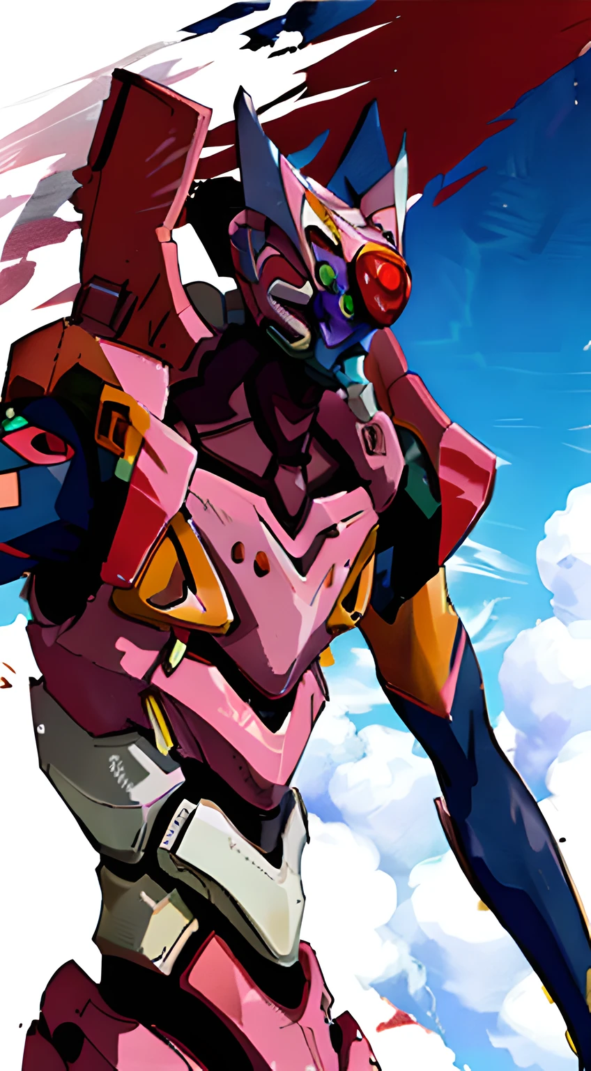 EVA 08, God Eva, Evangelion mech, sci fi, looking at audience, (official arts, best quaity, Masterpieces:1.2), wallpaper,hdt, high res,