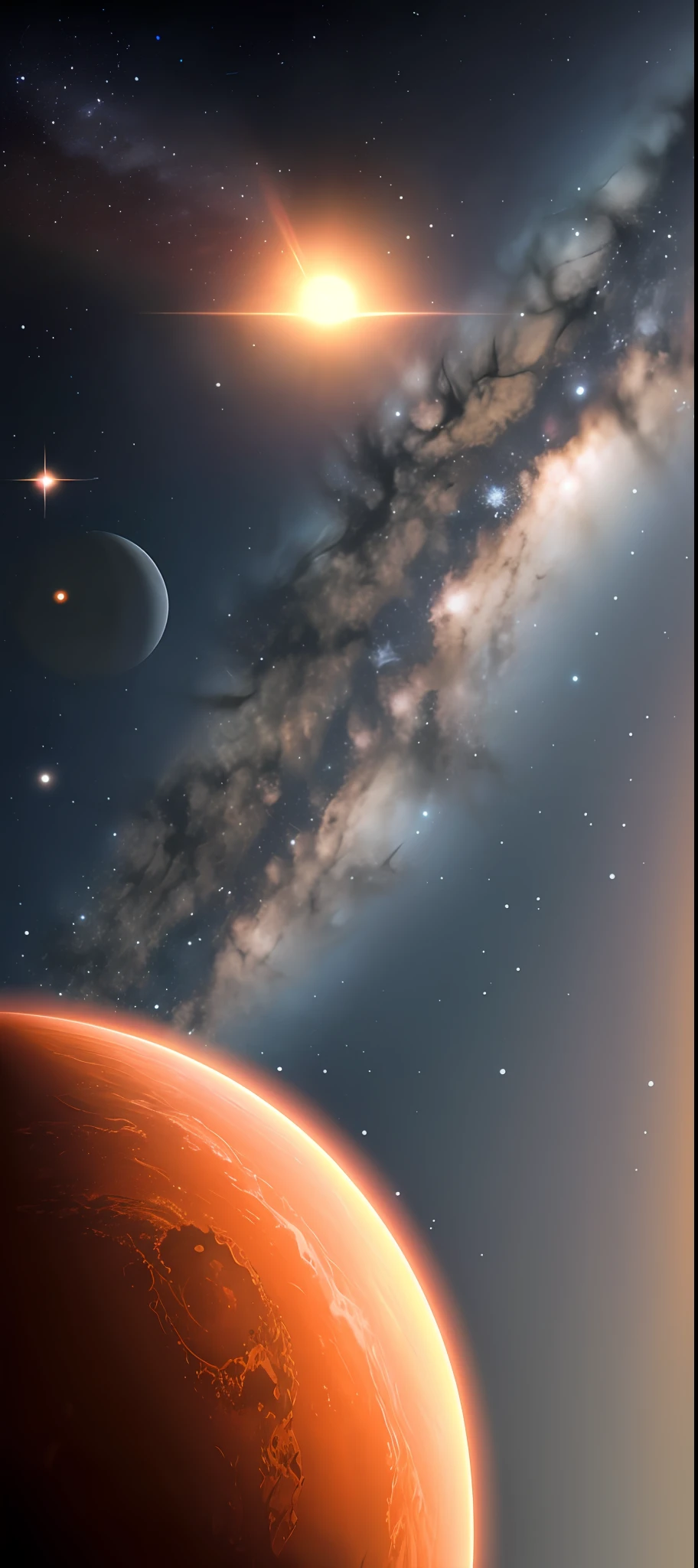 a close up of a red object in the sky with stars, red rising planet, orange gas giant, orange planet, bigger than the size of a planet, large planet in the background, orbiting a gas giant planet, mar planet, red giant, 2030, planet mars, planet mars, on exoplanet, exoplanet, 2029