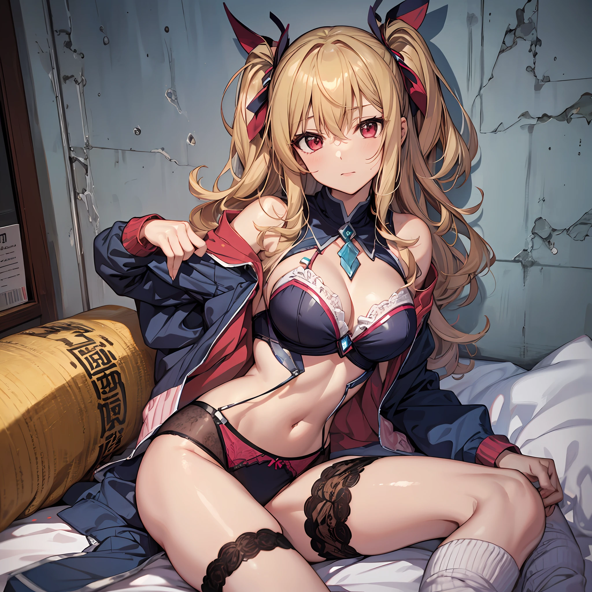 ((best-quality、8K、))1 female、Anime girl with blonde hair and red eyes、Anime girl named Lucy、Portrait of a female anime hero、Female Anime Characters、portrait knights of zodiac girl、Altria Pendragon、Hajime Yatate、Symphogear、Giorno Giovanna、Cornelia from Code Geass、War Maiden Suvia、Luxury lingerie Sexy Pose Shyness Random Pose school girl