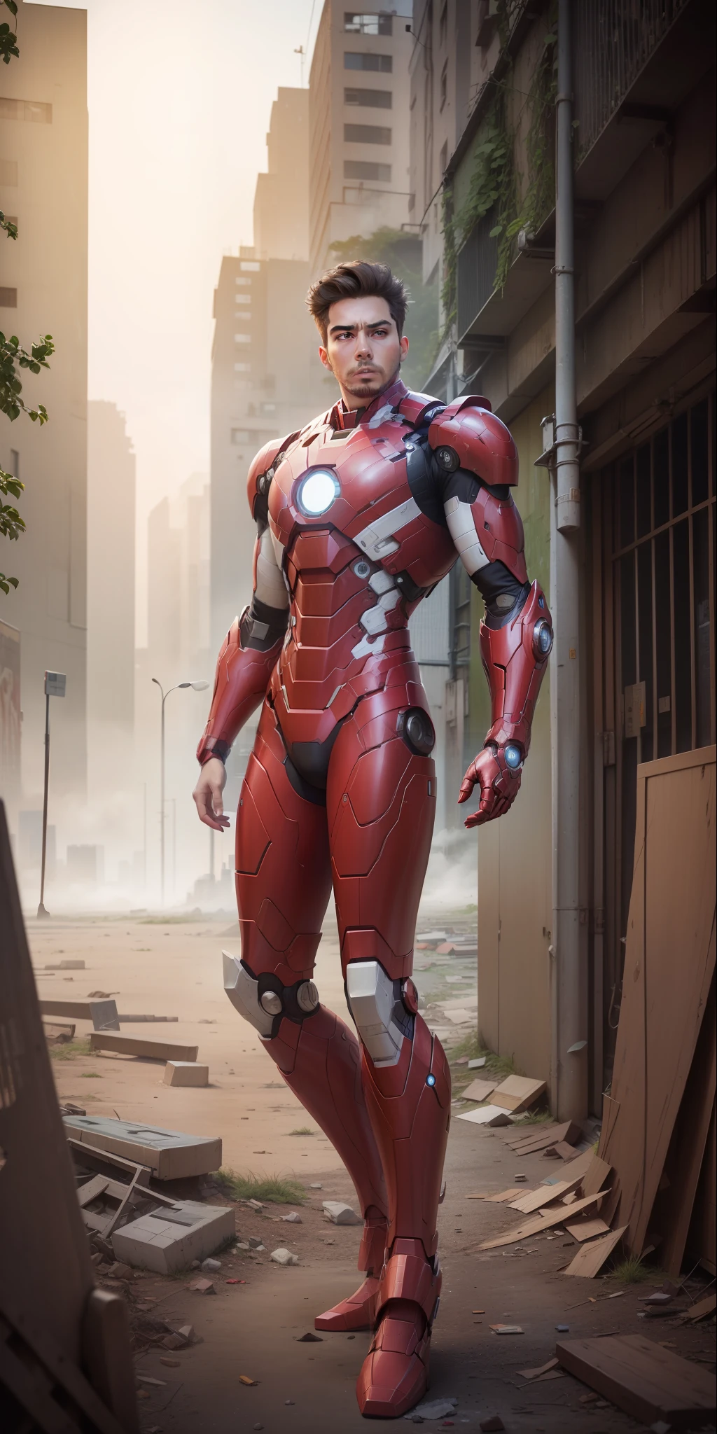 (1boy:1.3), solo,__body-parts__, official art, unity 8k wallpaper, ultra detailed, beautiful and aesthetic, beautiful, masterpiece, best quality, RAW, masterpiece, super fine photo,, best quality, super high Resolution, photorealistic, sunlight, full body portrait, stunningly beautiful,, dynamic pose, delicate face, vibrant eyes, (side view), she is wearing a futuristic Iron Man mech, red and gold, Highly detailed abandoned warehouse background, detailed face, detailed complex busy background, messy, gorgeous, milky, high detailed skin, realistic skin details, visible pores, sharp focus, volumetric fog, 8k uhd, dslr camera, High quality, film grain, fair skin, photorealism, lomography, sprawling metropolis in a futuristic dystopia, view from below, translucent