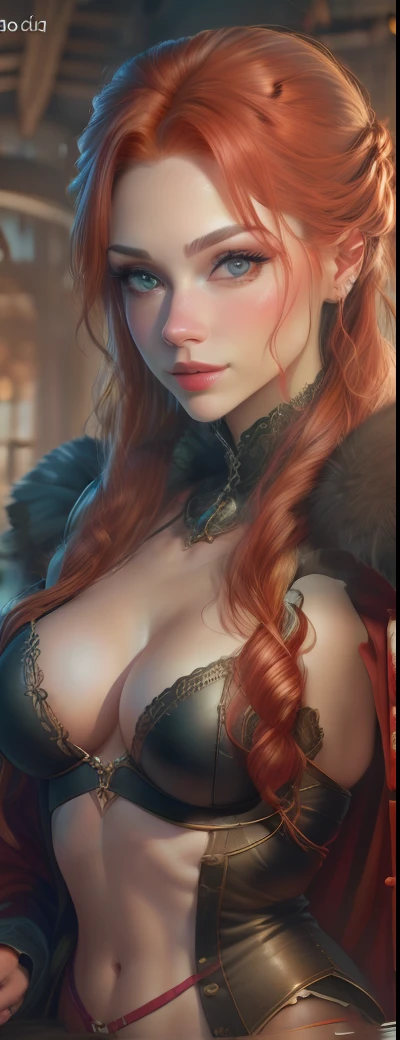 Beautiful red-haired women in robe, pink with boombons