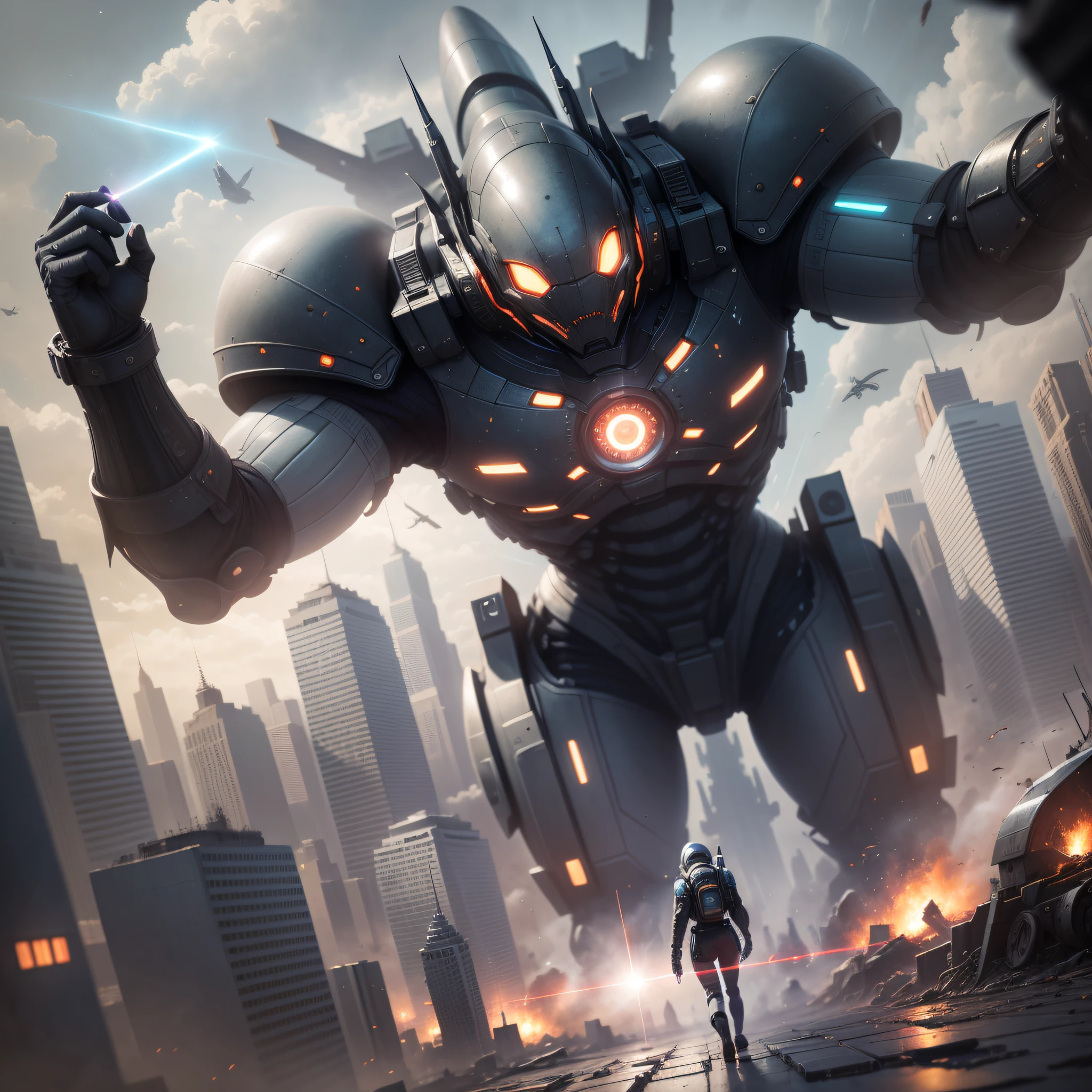 Masterpieces, Best quality, Beutiful art splash, clasic, half-body, super detail costum, attack, atmosfer, alien Starship attack city, laser, kaboom, soft color, focusing on people, depth of field, ray trace, isometric, octane, Hyperrealistic, 8K resolution