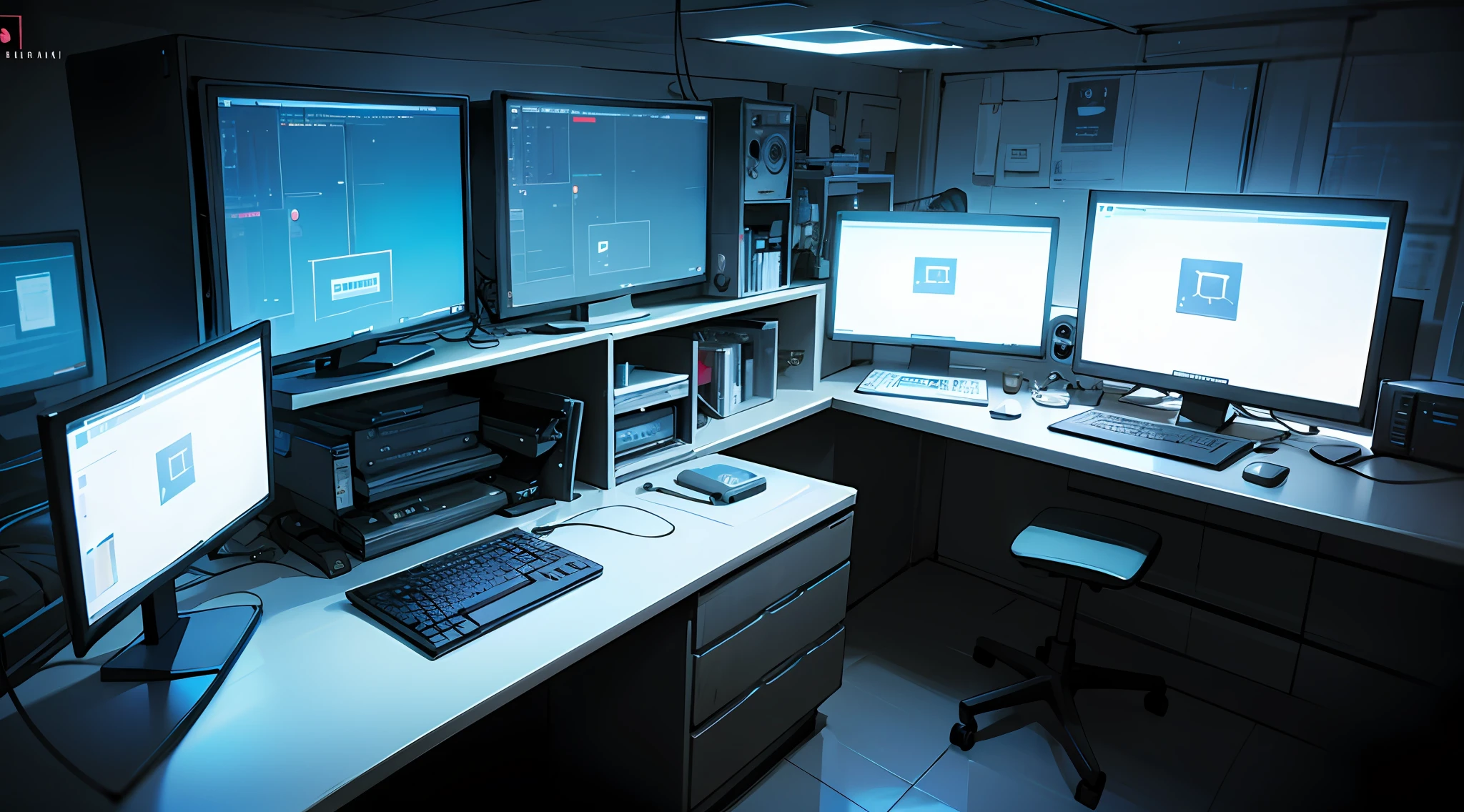 Beautiful computer editing Studio best lighting, and cyber Pankh type background