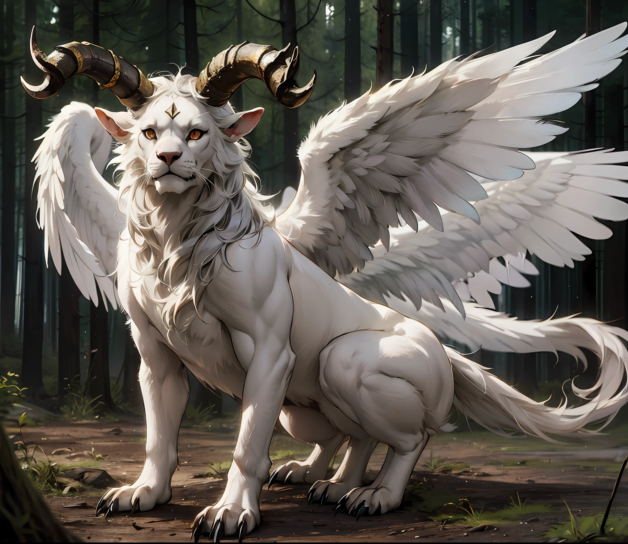 Magical creatures with horns,Sphinx, wings