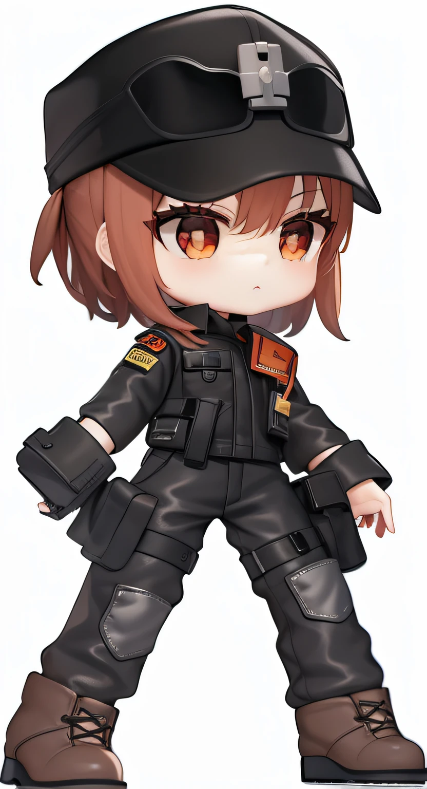 A woman in uniform holds a bag, girl front, girl front style, exquisite details. Girl Front, From Girl Front, Game Yandere Grimdark, Gapmoe Yandere, Girl Frontier CG, Girl Frontier Universe, Yandere Intricate, Female Action Anime Girl , cartoon image of a girl in uniform and hat, advanced digital chibi art, heroine 👀: 8, kawaiit, heroine, maple story gun girl, chibi style, chibi art, Revy Black Lagoon, armed girl, leather jacket, gel coat, red high heeled boots, Metal knee pads --auto