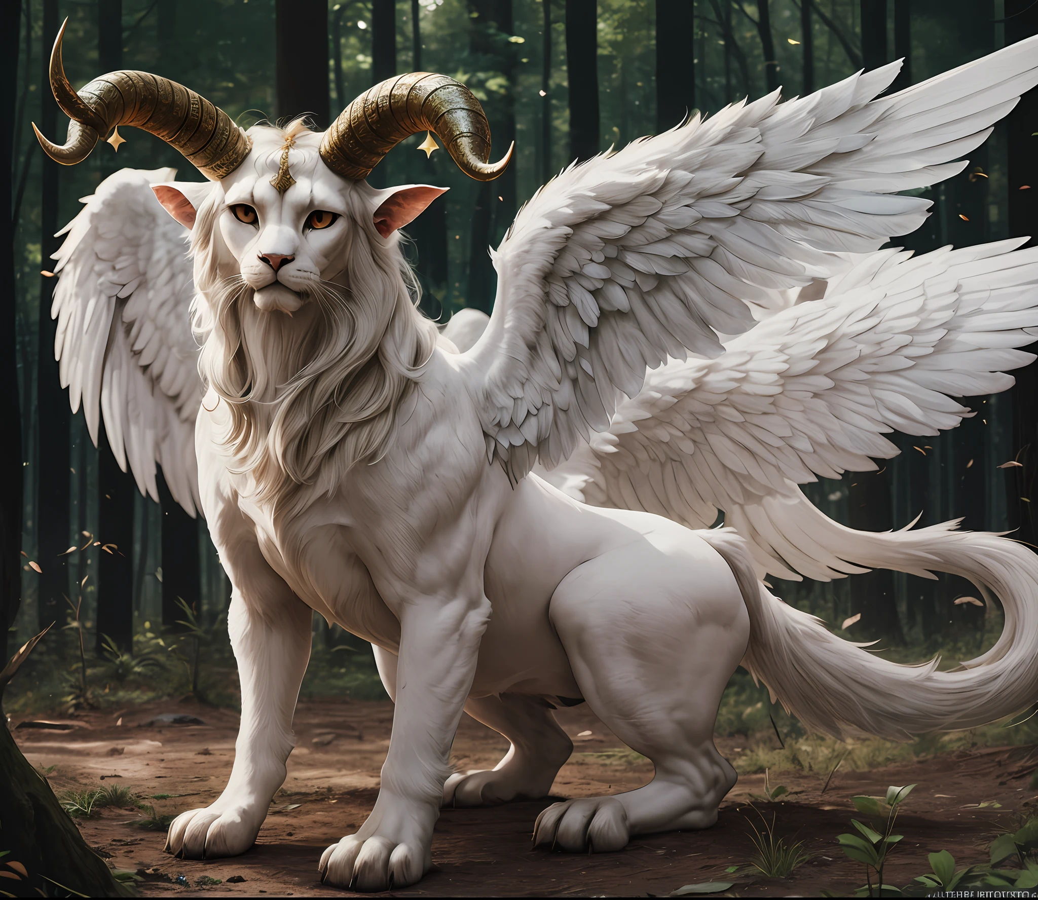 Magical creatures with horns,Sphinx, wings