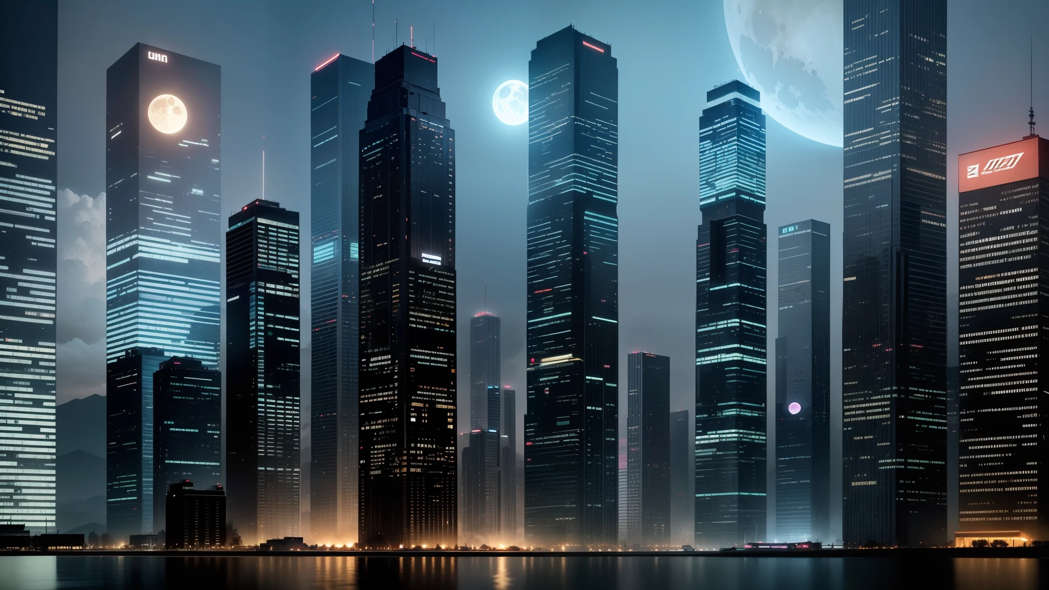 (enlarged: 1.1), mountains and a lake with a moon in the sky, 4k highly detailed digital art, 4k hd very detailed wallpaper, stunning fantasy landscape, sci-fi fantasy desktop wallpaper, unreal engine 4k wallpaper, 4k detailed digital art, sci-fi fantasy wallpaper, epic dreamlike fantasy landscape, 4k hd matte digital painting, 8k stunning art