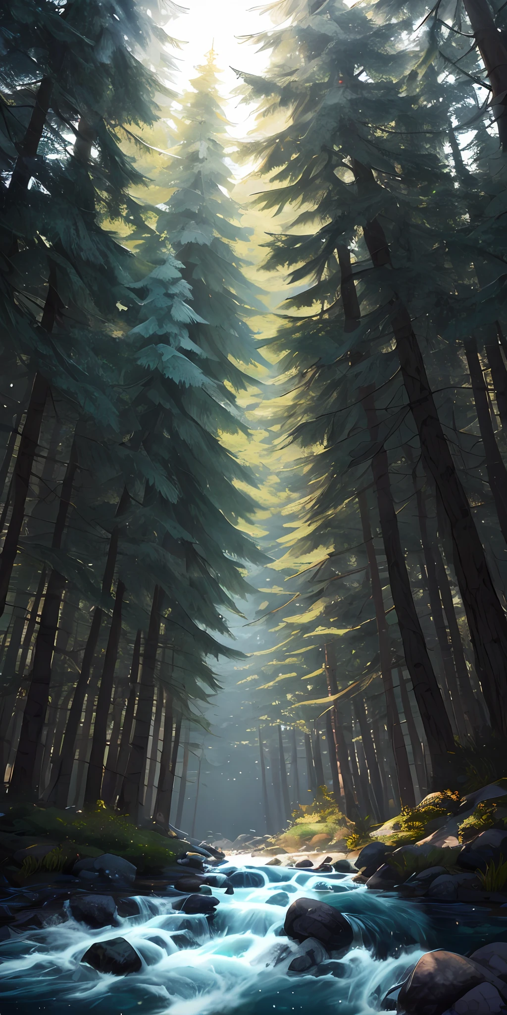 Cute miniature style forest with small trees and small rivers from isometric perspective, masterpiece, top quality, highly detailed CG Unity 8K wallpapers, oil paintings, award-winning photos, bokeh, depth of field, HDR, bloom, chromatic aberration, photorealistic, highly detailed, trending in art station, CGSociety, complex, high detail, dramatic, Art by Mid-Journey, Volumetric Lighting