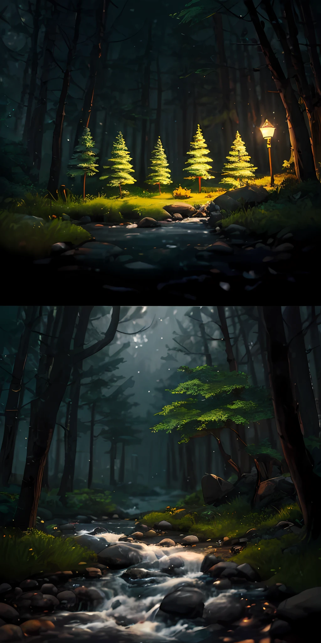 Cute miniature style forest with small trees and small rivers from isometric perspective, masterpiece, top quality, highly detailed CG Unity 8K wallpapers, oil paintings, award-winning photos, bokeh, depth of field, HDR, bloom, chromatic aberration, photorealistic, highly detailed, trending in art station, CGSociety, complex, high detail, dramatic, Art by Mid-Journey, Volumetric Lighting