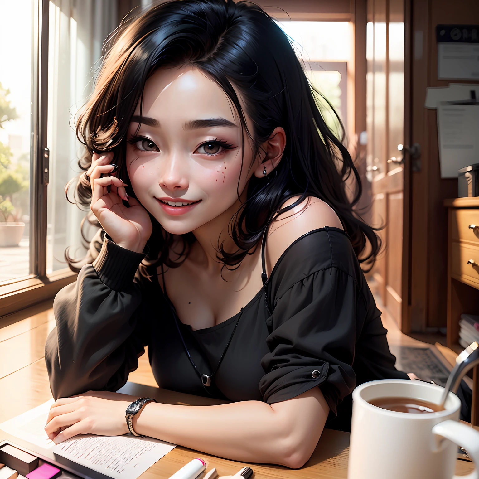 8k real person light color black hair smile has affinity with interactive sense light makeup has vitality real person everyday style --auto