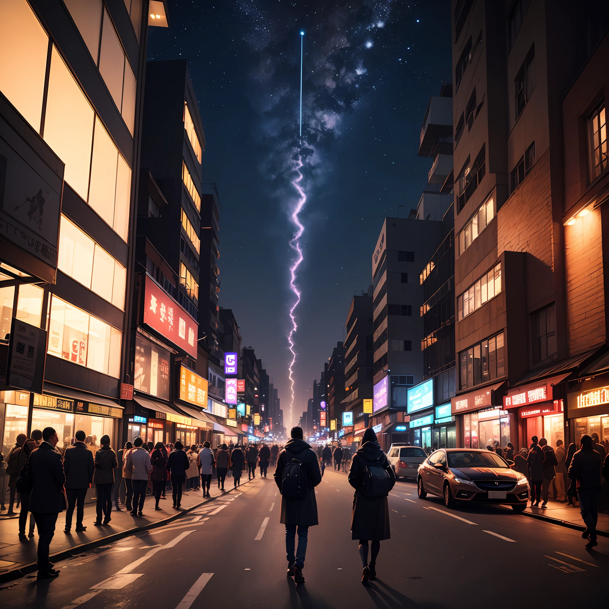 Night falls,The city is lit up,
Bright as a star,Twinkle in the night sky。
Streets,Heavy traffic,
In the hustle and bustle,There was a faint nocturne ,true,8k, --auto