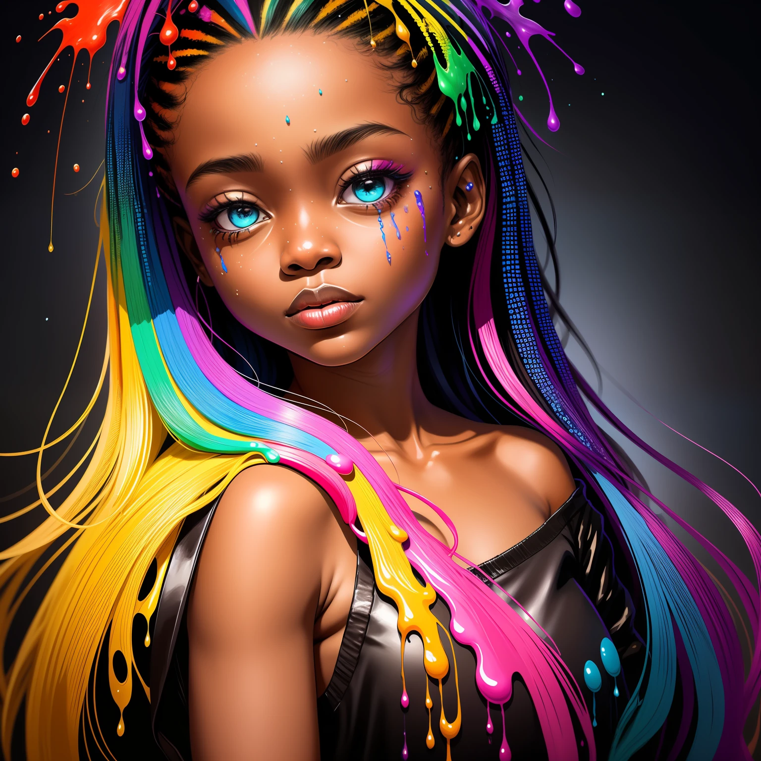 african girl, art by Carne Griffiths and Wadim Kashin, splash screen, fantasy concept art, 32k resolution, best quality, masterpiece, oil painting, heavy strokes, paint dripping, bokeh, hyper realism, photorealistic, beautiful detailed intricate, insanely detailed, natural skin, award-winning photograph --auto