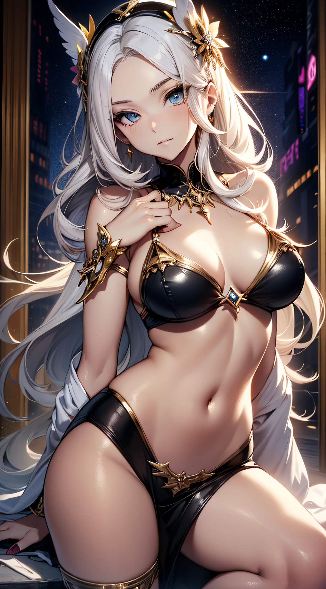 (((obra maestra))), 1chica, Rebecca bluegarden, Edens zero, Super detailed, vestido ajustado, (flirtatious expression), ((super cute face)), ((cara angelical)), ((Incredibly beautiful eyes)), (ojos luminosos), (cuerpo completo), (cabello luminoso), Super sexy hair, (manos delicadas y perfectas), (Perfect anatomy), Super delicate and sexy body, Pose sexy, (Super thin face), ((ulzzang)), Delicate features, ultra detalladas, mejor calidad, Cinematic lighting, belleza cautivadora, mirada sexy, fondo bonito de estrellas