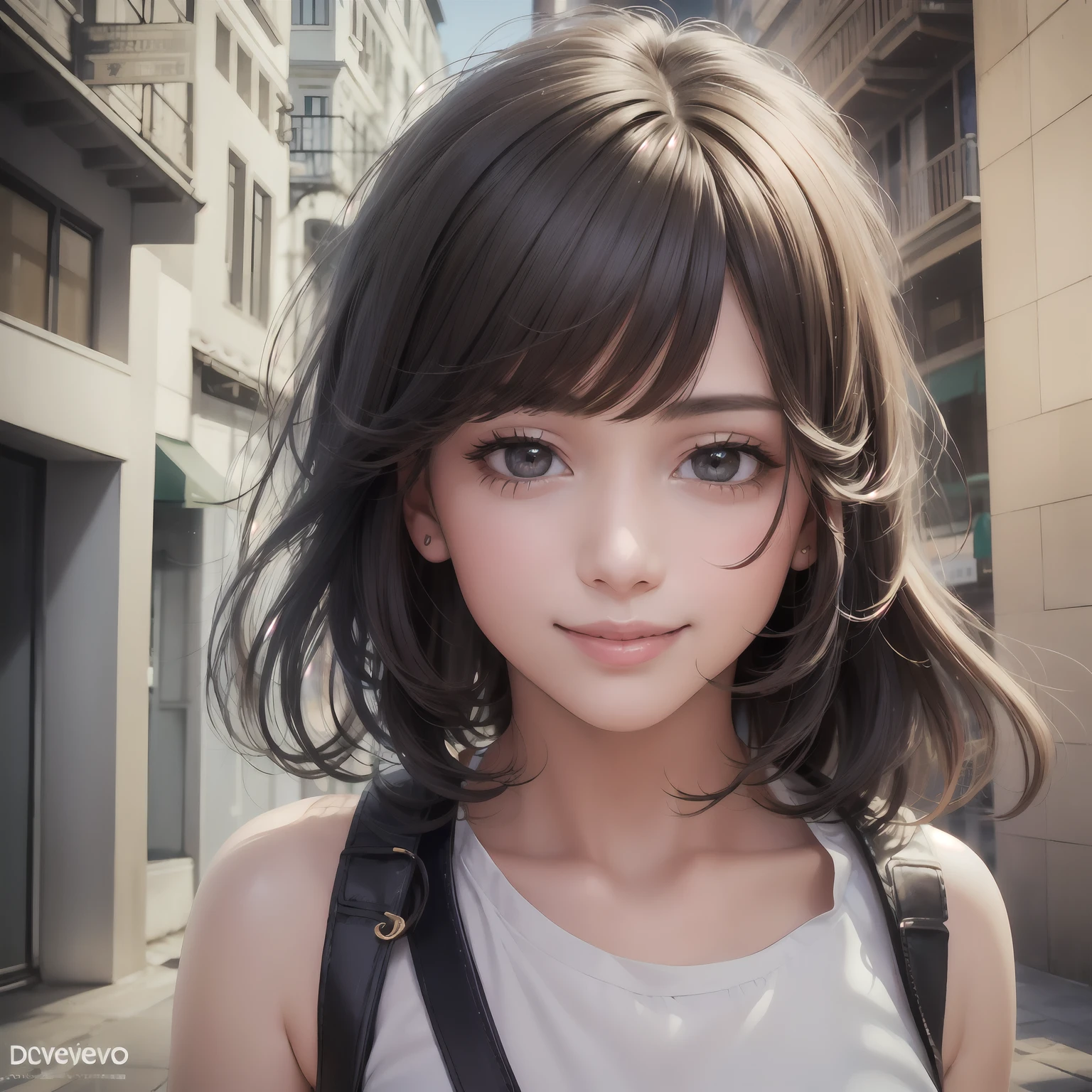 1girl, beautiful detailed girl, extremely detailed eyes and face, beautiful detailed nose, beautiful detailed eyes,cinematic lighting,city lights at night,starry sky,perfect anatomy,slender body,(hair flowing by wind),light smile,short hair,instagram beautify filter,flawless skin