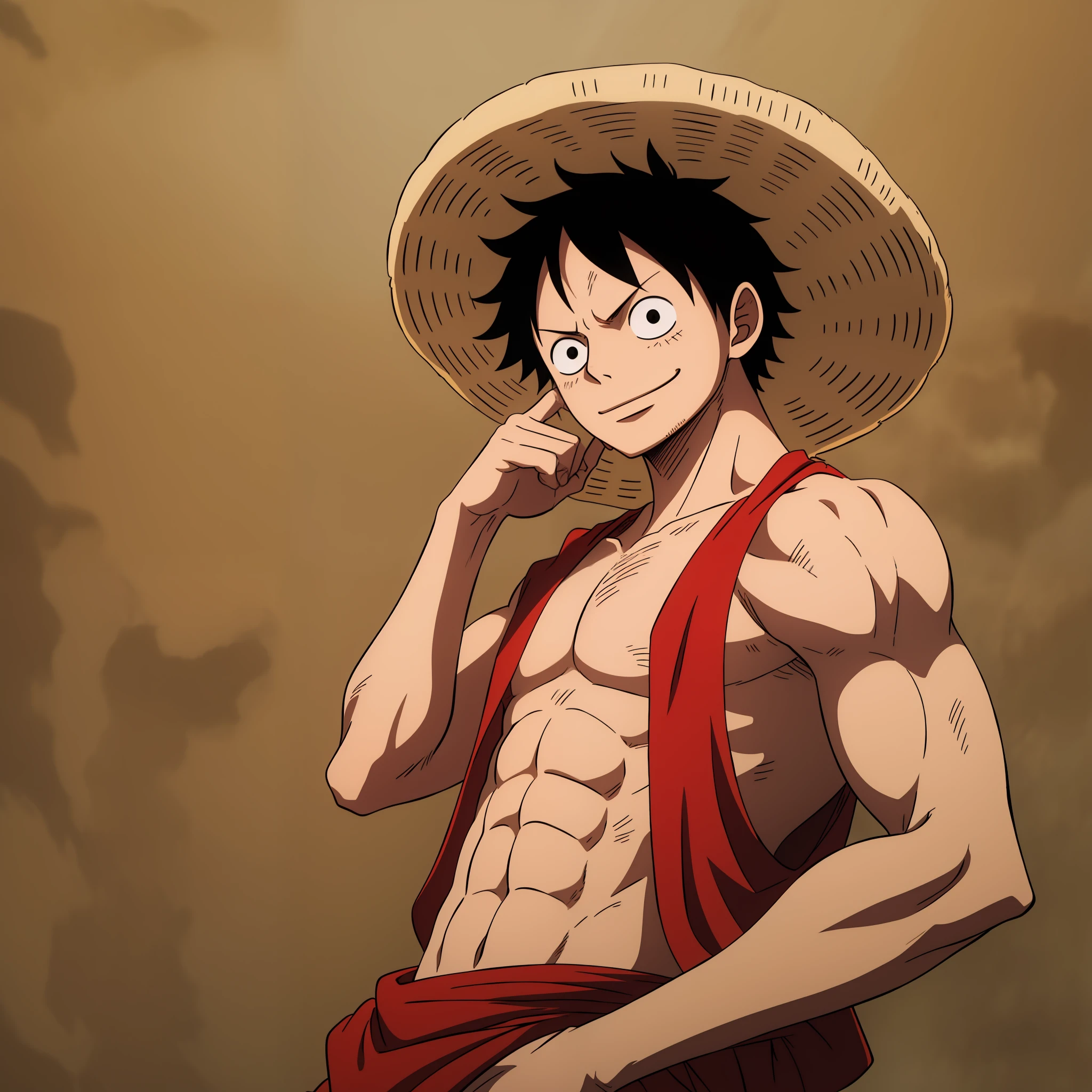 Monkey D. Luffy、smilling face、Straw hat、original、One person、one piece、Close to the original、anime、muscularity、single、True to the original