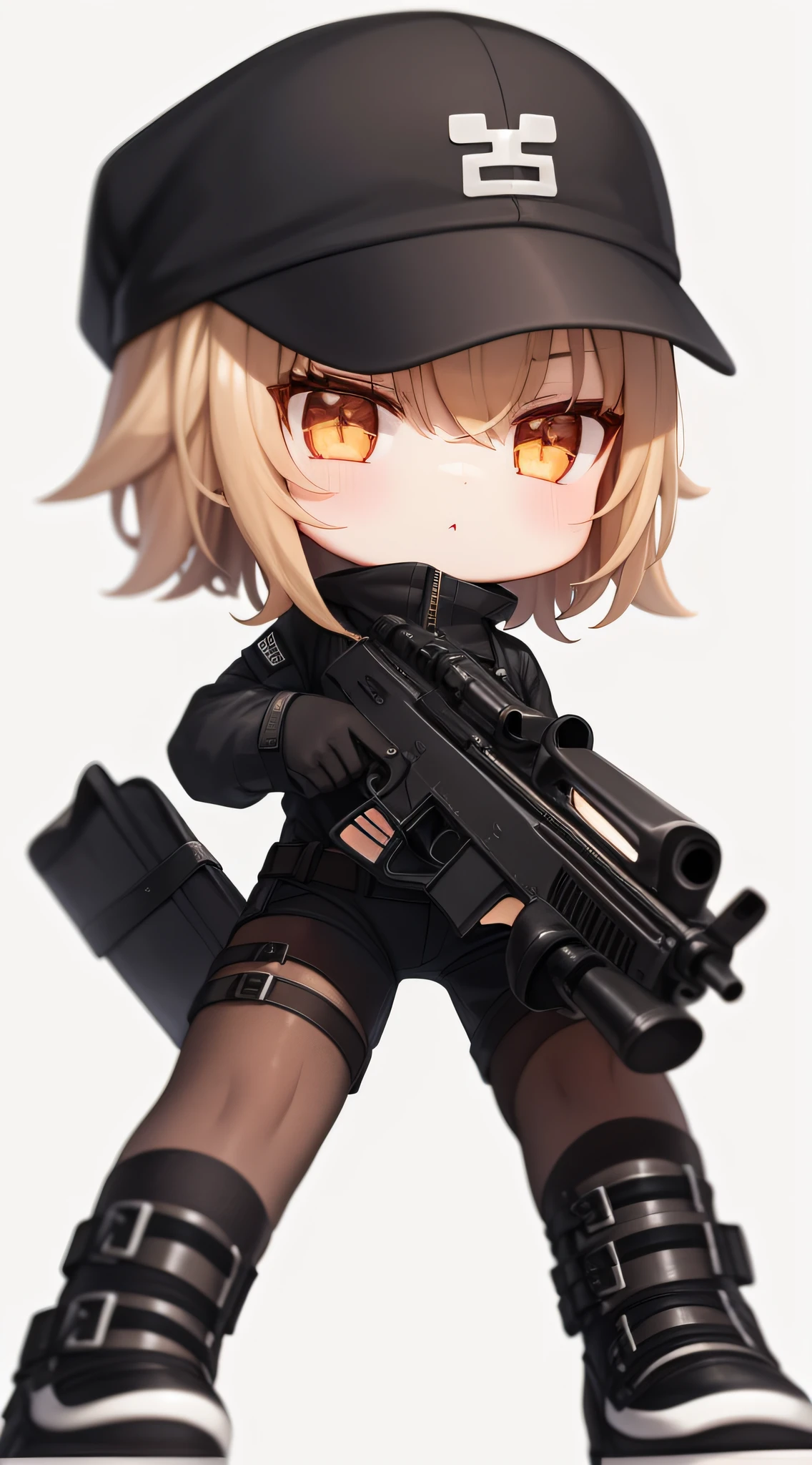 A woman in uniform with a gun and a bag, M4 SOPMOD II Girls Front, Girls Front style, exquisite details. Girl Front, From Girl Front, Ga Moe Yandere Grimdark, Gapmoe Yandere, Girl Frontier CG, With Rifle, Maple Story Gun Girl, Girl Frontier Universe, Yandere Intricate, Female Action Anime Girl, Shooting Stance, White Stockings, High Heeled Boots --auto