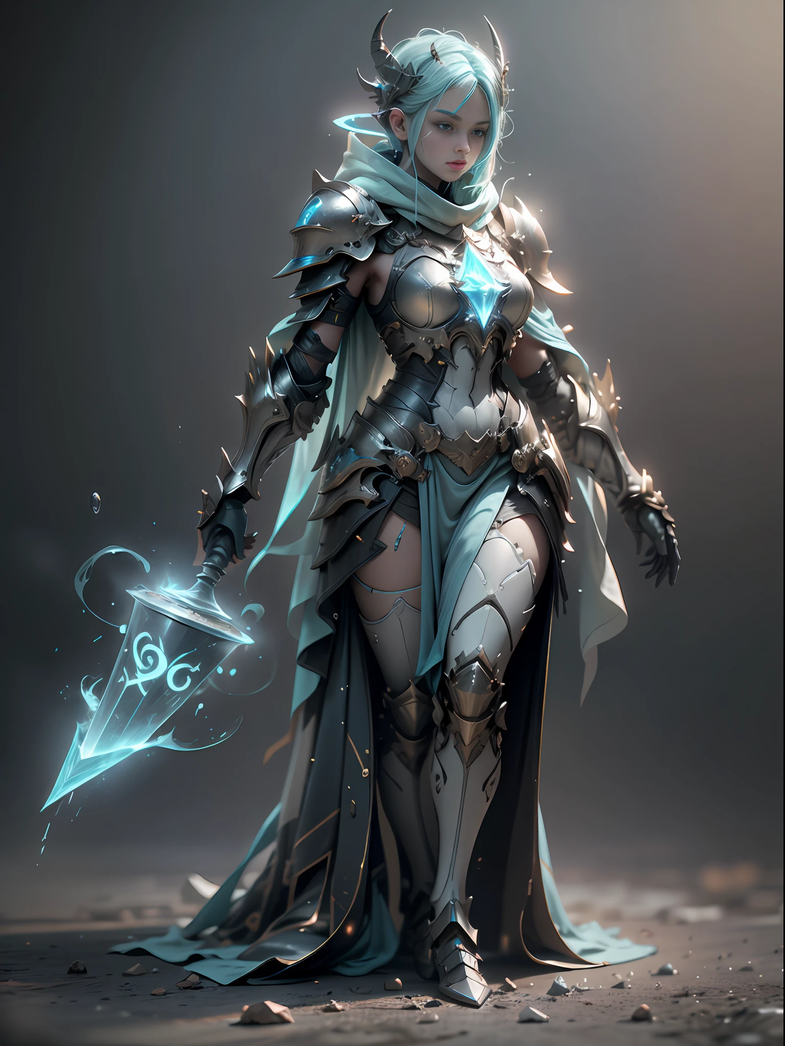 Ghost armor holding huge ice wand, mage, full body ice blue armor, super cool ghost mage, wearing ice blue cloak, huge staff, magic ball, magic casting pose, tall figure, glowing eyes, tall figure, perfect body proportions, super detail, IP by pop mart, edge light, avatar, octane rendering, blender, full body, clean black background, 3d, c4d, best quality, very detailed, ancient technology, HDR (high dynamic range), Ray Tracing, NVIDIA RTX, Super Resolution, Unreal 5, Subsurface Scattering, PBR Textures, Post-Processing, Anisotropic Filtering, Depth of Field, Maximum Sharpness and Acutance, Multi-layer Textures, Albedo and Highlight Maps, Surface Shading, Accurate Simulation of Light-Material Interactions, Perfect Proportions, Octane Rendering, Two-tone Lighting, Low ISO, White Balance, Rule of Thirds, Wide Aperture, 8K RAW, High Efficiency Sub-Pixel, Subpixel Convolution, Luminous Particles, Light Scattering, Tyndall Effect