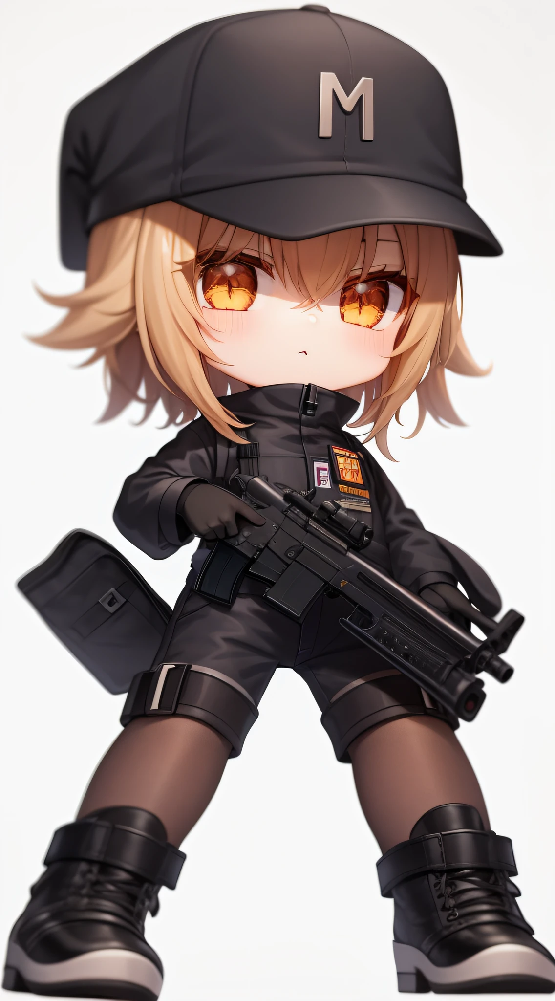 A woman in uniform with a gun and a bag, M4 SOPMOD II Girls Front, Girls Front style, exquisite details. Girl Front, From Girl Front, Ga Moe Yandere Grimdark, Gapmoe Yandere, Girl Frontier CG, With Rifle, Maple Story Gun Girl, Girl Frontier Universe, Yandere Intricate, Female Action Anime Girl, Shooting Stance, White Stockings, High Heeled Boots --auto