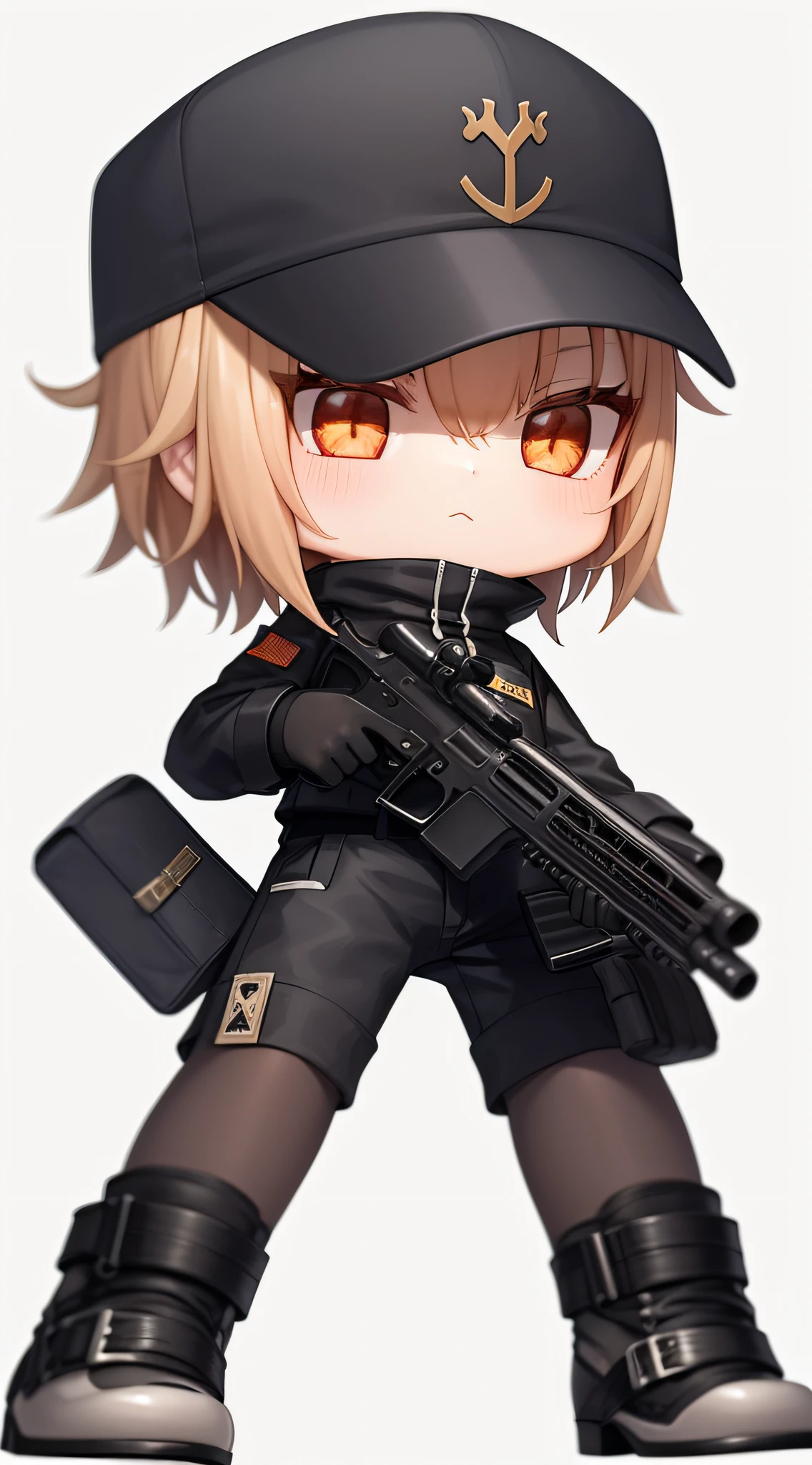 A woman in uniform with a gun and a bag, M4 SOPMOD II Girls Front, Girls Front style, exquisite details. Girl Front, From Girl Front, Ga Moe Yandere Grimdark, Gapmoe Yandere, Girl Frontier CG, With Rifle, Maple Story Gun Girl, Girl Frontier Universe, Yandere Intricate, Female Action Anime Girl, Shooting Stance, White Stockings, High Heeled Boots --auto