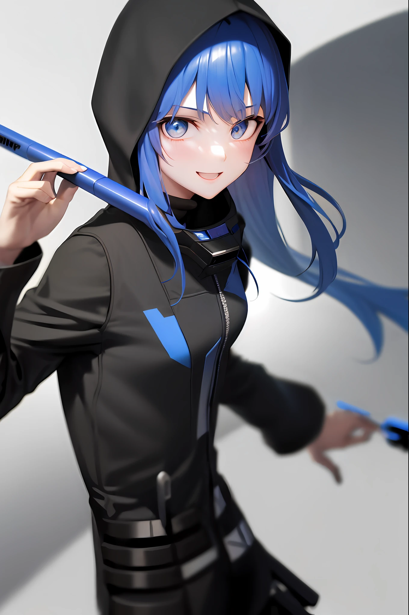 obra-prima, highres, melhor qualidade, 1man solo, cyno, sorriso, cabelo curto e preto, olheira, jaqueta azul e preto
