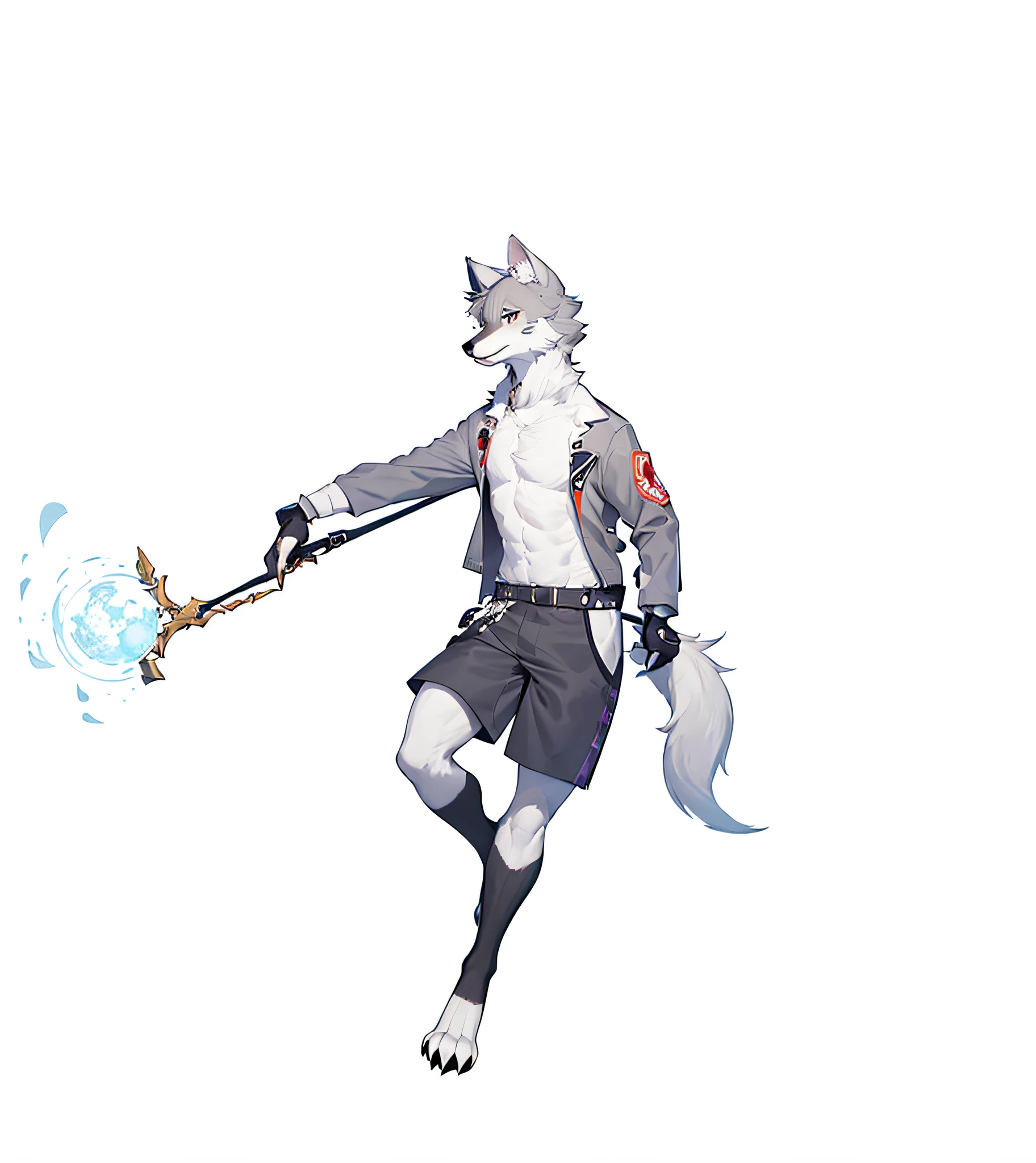 (fluffy anthro furry:1.3), Furry gray wolf, (Michiru:1.1),, 1boy, solo, grey hair, Two-color hair, (colorful eye:1.3), Wolf ears, out door,