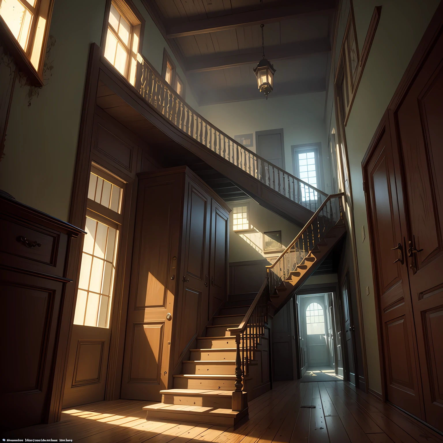 There is a poster on the stairs,The stairs have upper and lower levels,Detailed 3D illustration,Highly detailed watercolor 8 K,Highly detailed 8K,traditional art,Commercial illustration,game illustration,Model 3D art style,summer swimming party,Featured art,official fan art,colourful,Render with Unreal Engine,Render with POV - Ray,Matte background。unrealengine,Render in Unreal,Render in Unity 3D,Render in Unreal Engine,Render in Unreal Engine,Render in Unreal Engine 3,Volumetric ray-traced fog,Render lighting,Render in octane,Path-traced rendering, --auto