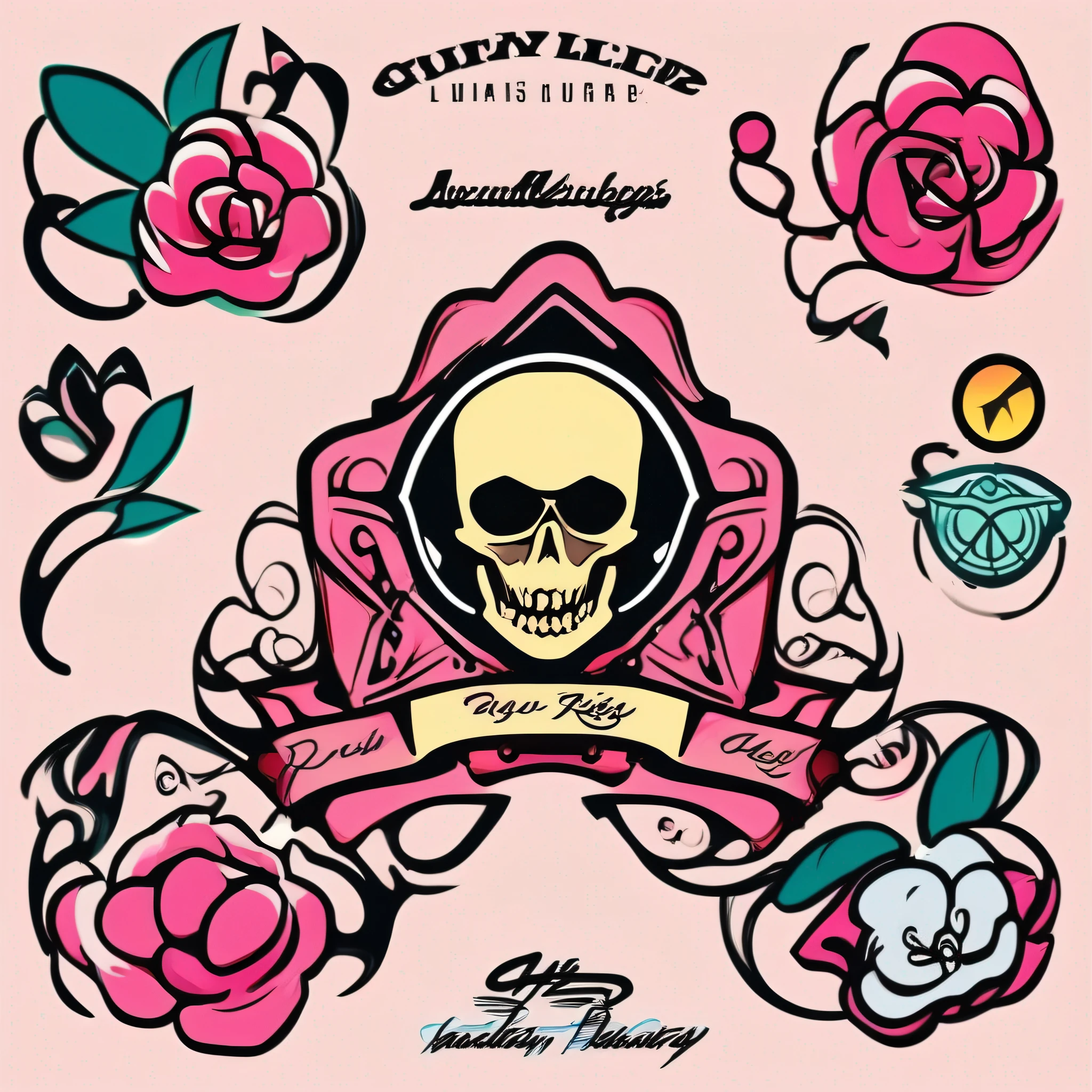 logo, vector, logo design, vector, simple, flat, icon, minimalism, well-defined lines and contours, centralized, uma Rosa no estilo Ed Hardy e Christian Audigier