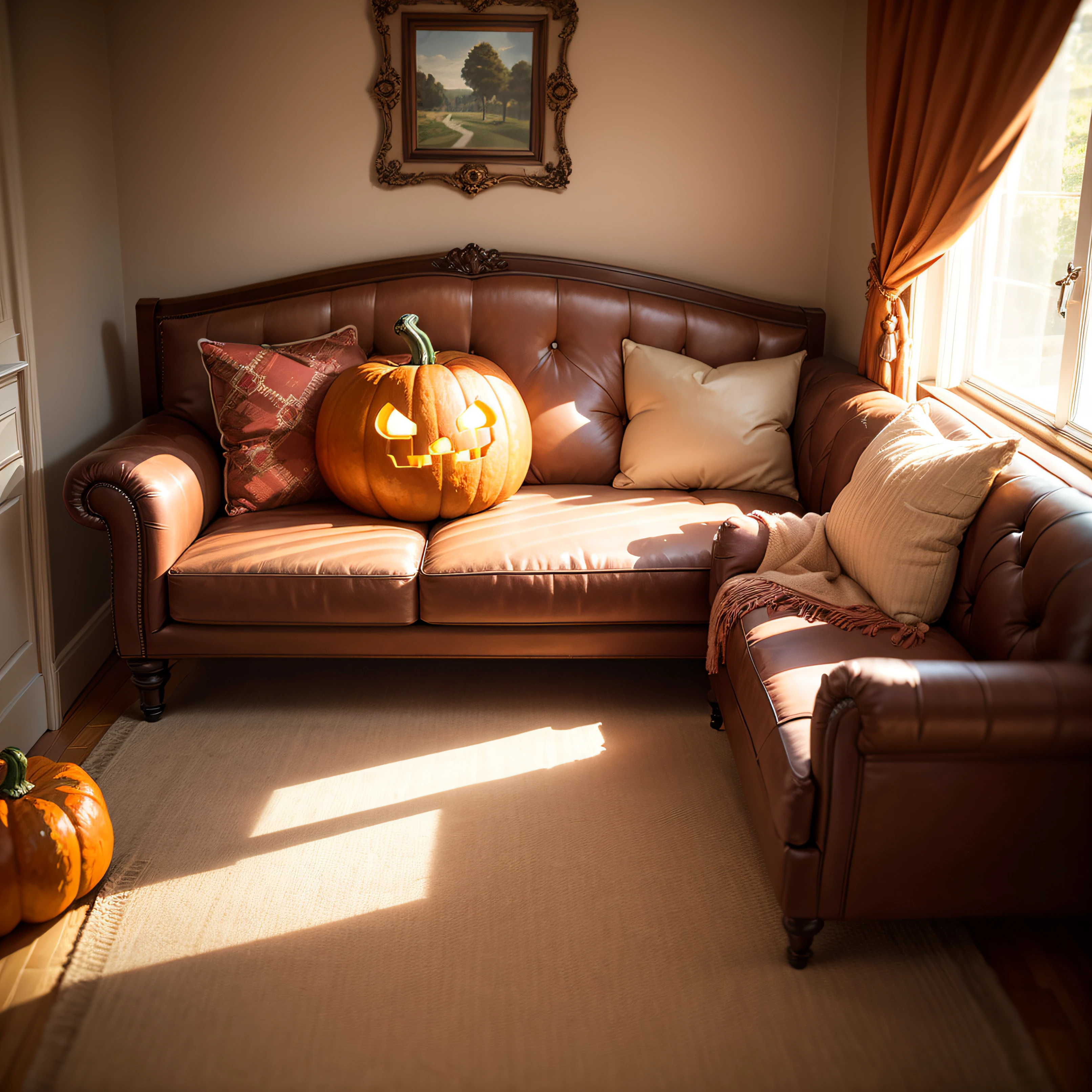 Single sofa side,Thanksgiving atmosphere,Thanksgiving decoration,pumpkin,Single sofa,Ground,Small sofa --auto