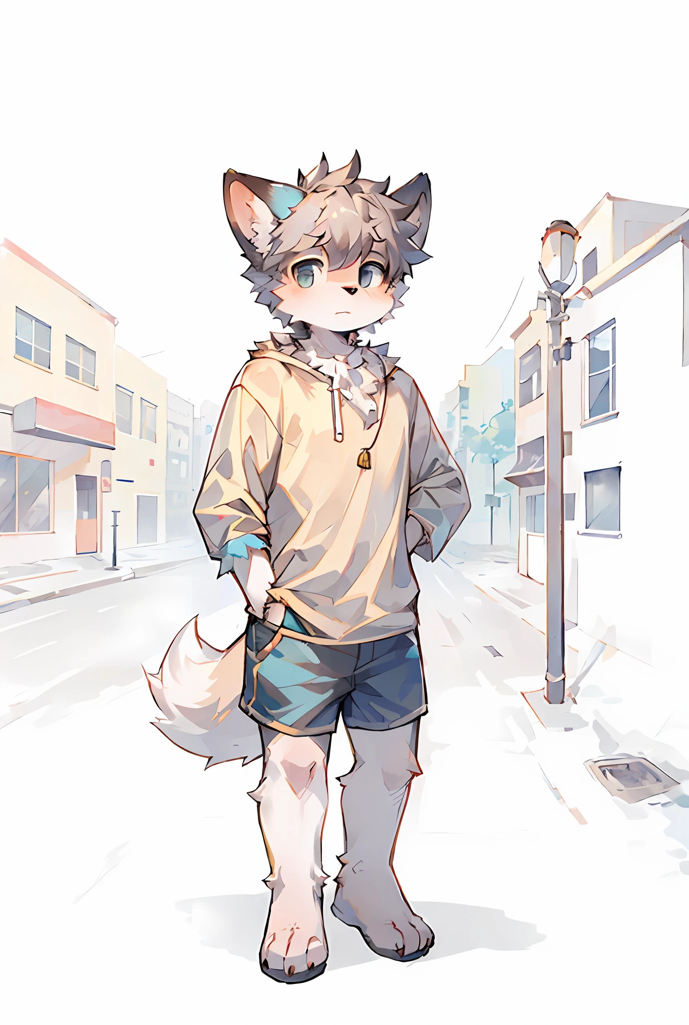 shaggy,fur,Body fur,city,streets,solo,short sleeves,AOEU,AOEU