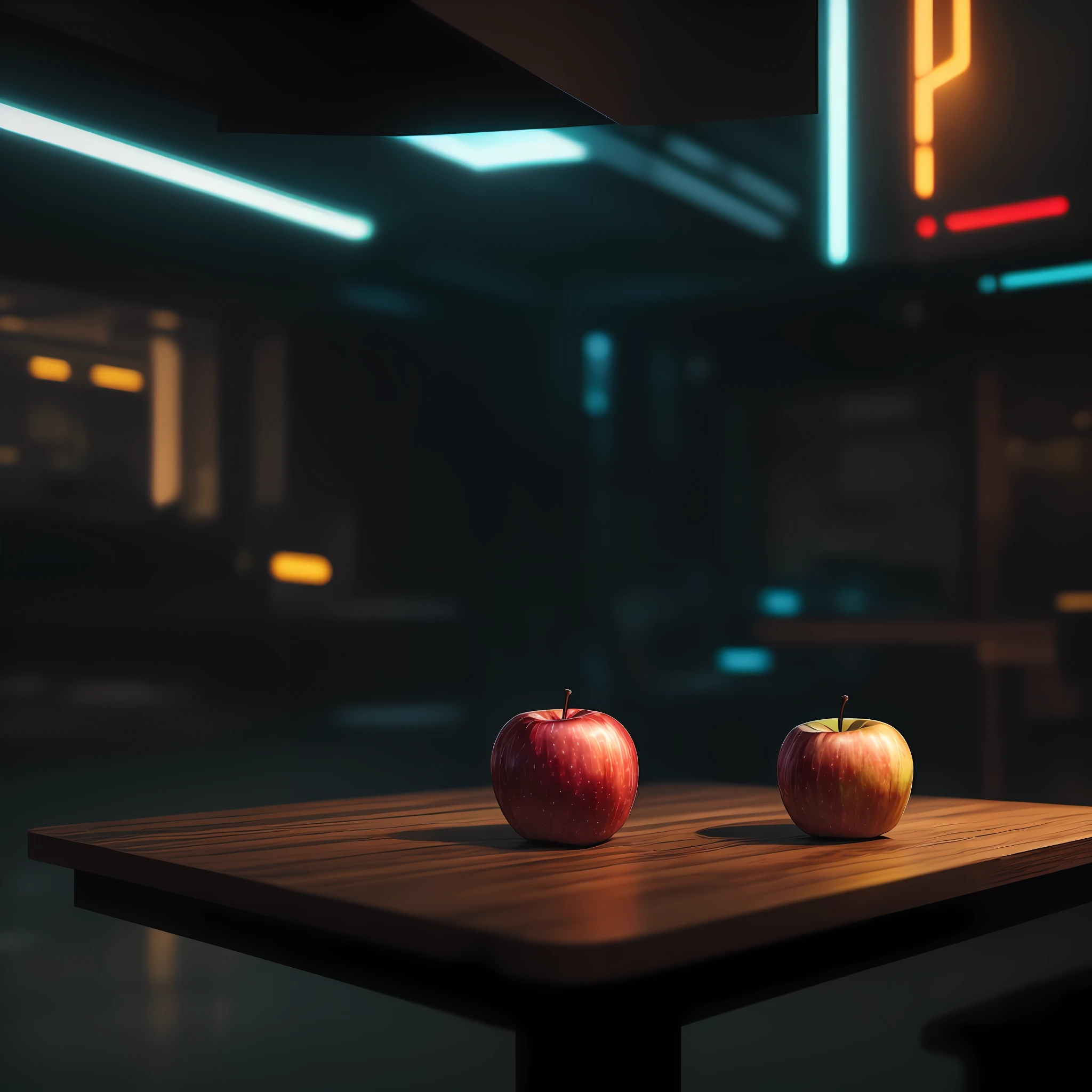 Apple on the table, cyberpunk, realistic 8k --auto