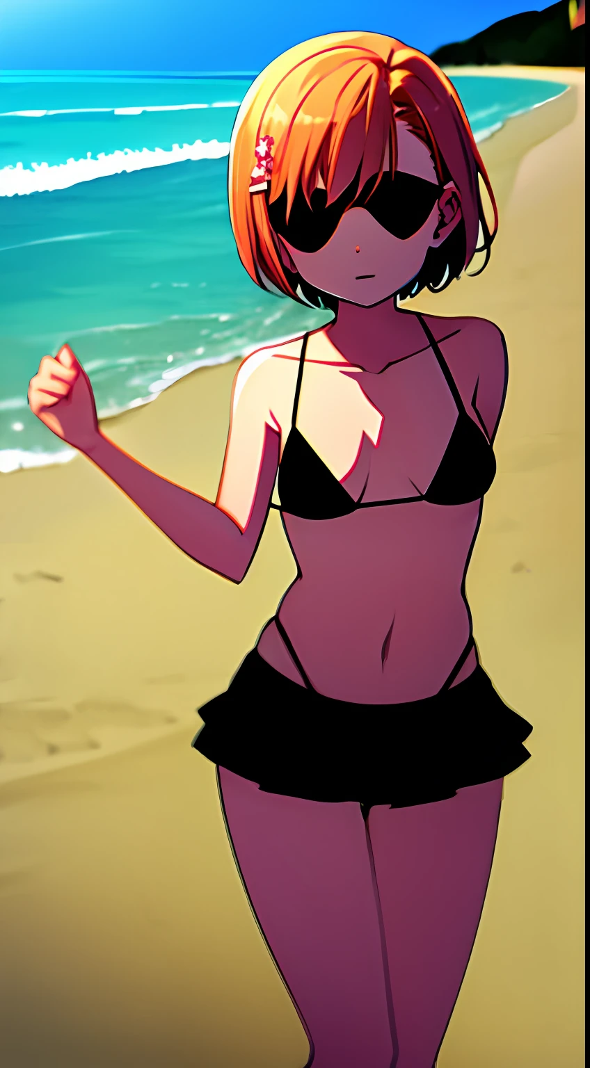 Girl, Solo, Short Hair, Bronze Hair, Small, Slender, Misaka Sister, Micro Bikini, Goggles, Beach