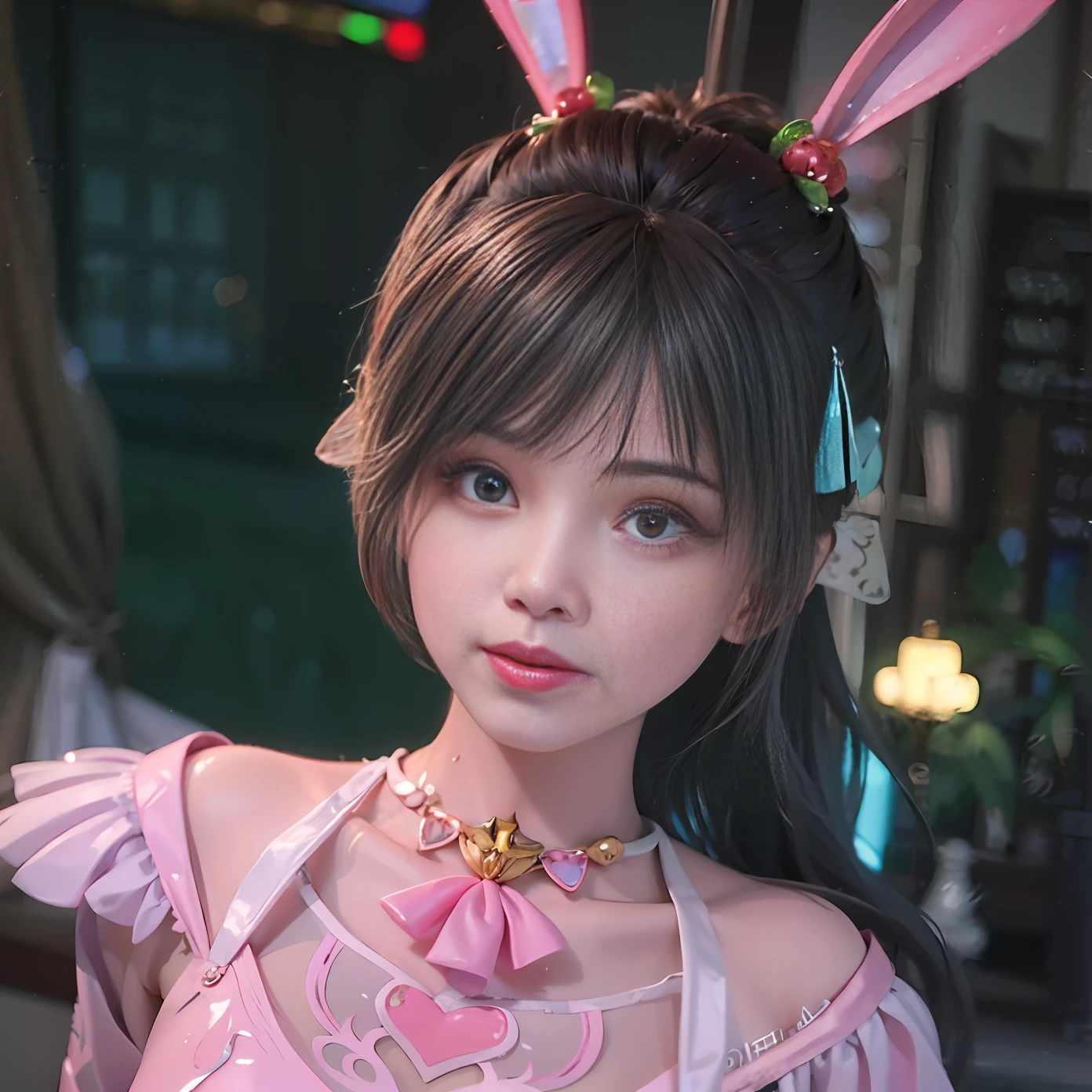 there is a girl with bunny ears and a pink dress, trending on cgstation, ultrarealistic sweet bunny girl, guweiz, kawaii realistic portrait, artwork in the style of guweiz, realistic anime 3 d style, trending at cgstation, 🌺 cgsociety, yanjun chengt, sakimichan, loli, anime realism style, portrait anime girl