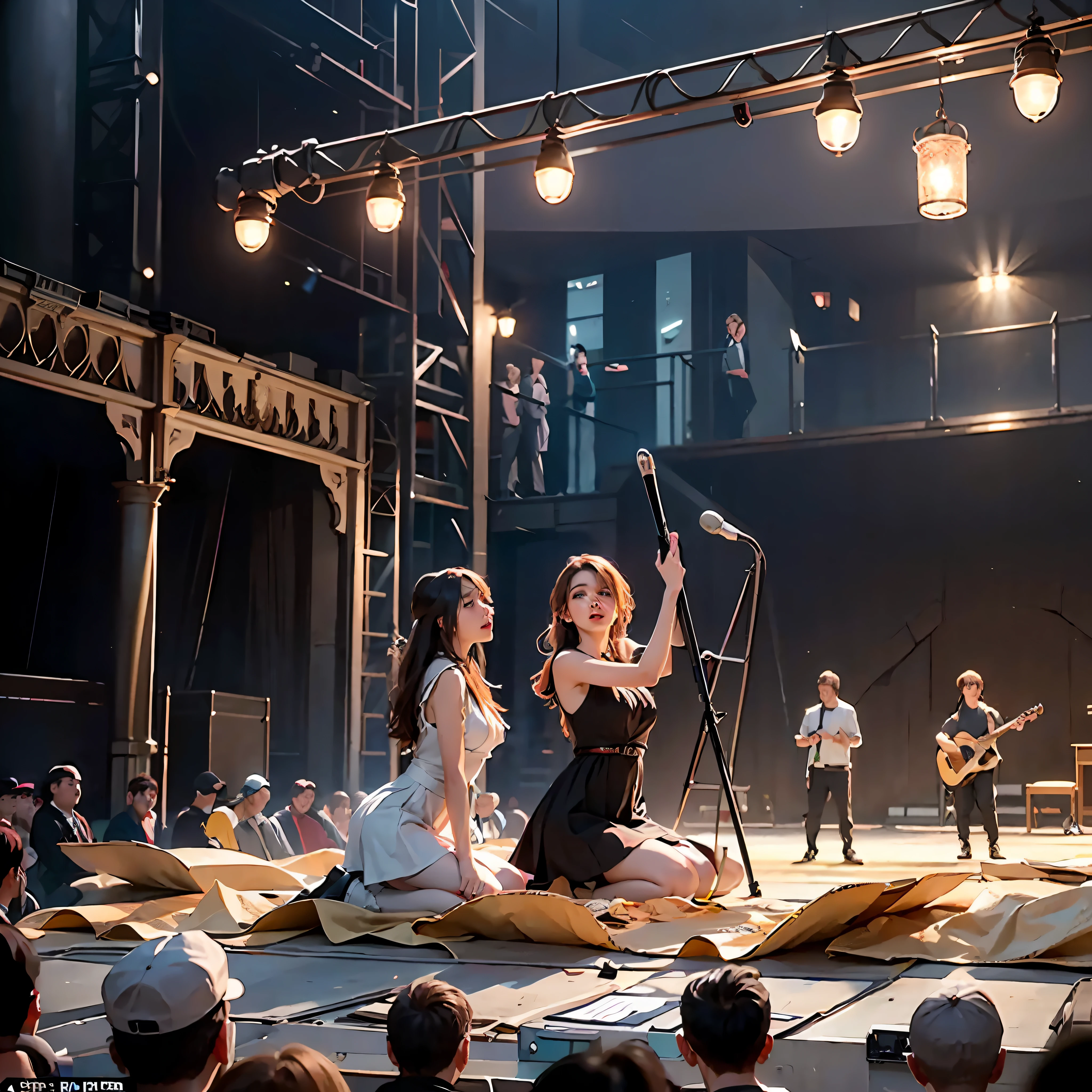 (Best quality),(HD 8K),(Realistic),Below the stage,(A group of boys were screaming),(be booked up),(Masterpieces)