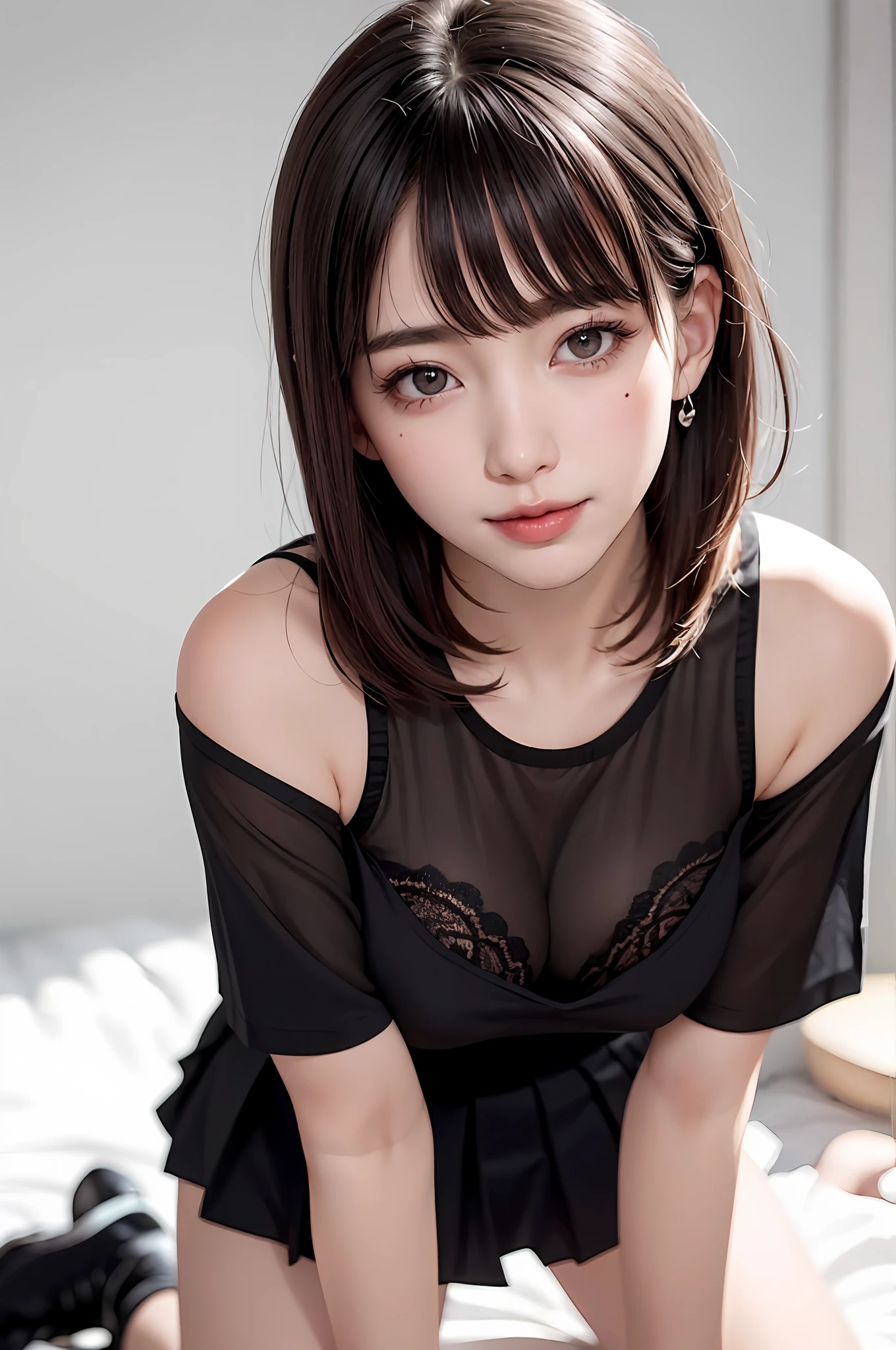 ((master masterpiece、best-quality))、1 girl、(photo-realistic:1.4)、solo、Really pure white background、Dark hair、Short hair、Absolute Area、skirt、((beautfull、cuddly、20yo、Bangs、Smile a little、Lashes))、big chest、Pee(incontinence:1.47)、Fashion trendy beautiful and charming woman、Gentle and attractive Chinese beautiful woman、Korean(KPOP Idol)、Delicate and sexy collarbone、charming oval face、Double eyelidd、smart[peach]blossom eyes、Pink lips、small nose、bare shoulder、Focus on the face、[[close up face]、super high detail、Super Detail、White off-shoulder lace shirt、((White lace panties)、Fresh and impressive、 natural(grand:1.25)、(kneeling on the ground)、(Legs wide open)、(Spread your legs)、(From a low angle)、(Upright 1.5)、(shinny skin:1.4)、(Low angle))、Perfect figure、areolas、cleavage of breast、armpit crease、(Urine on the floor))、(NSFW:1.05)、(((Showpiece、best-quality、High precision))、1 girl、(big boobs、photo-realistic:1.4)、(((Slightly above the camera、Look up at the camera、looking up away、Look up at the camera、 Staring at the camera)))、solo、、White background、Snow White background、Keep your mouth shut、Happy smile、pretty black hair、Short hair、large eyes、pronounced double eyelids、eyelash、Ears out、long neck、long neck、Absolute Area、((close up face、short hair with bangs))、19 years young、Attractive proportions、shinny skin、Clean collarbone、Golden Ratio Face、flawless face、Teardrop mole、 Mole on the chest、Bangs、Clean bangs、Beautiful bangs、lip gloss、thin lips、white-skinned、I took off my clothes、big chest、Small face、Staring at the camera slightly upwards、((Smile a little at the camera、Immaculate white background with nothing really、Very big big big、big chest))、(((schooluniform、shirt、Staring at the camera、Look at your audience)))、(((F Cup Breasts)))