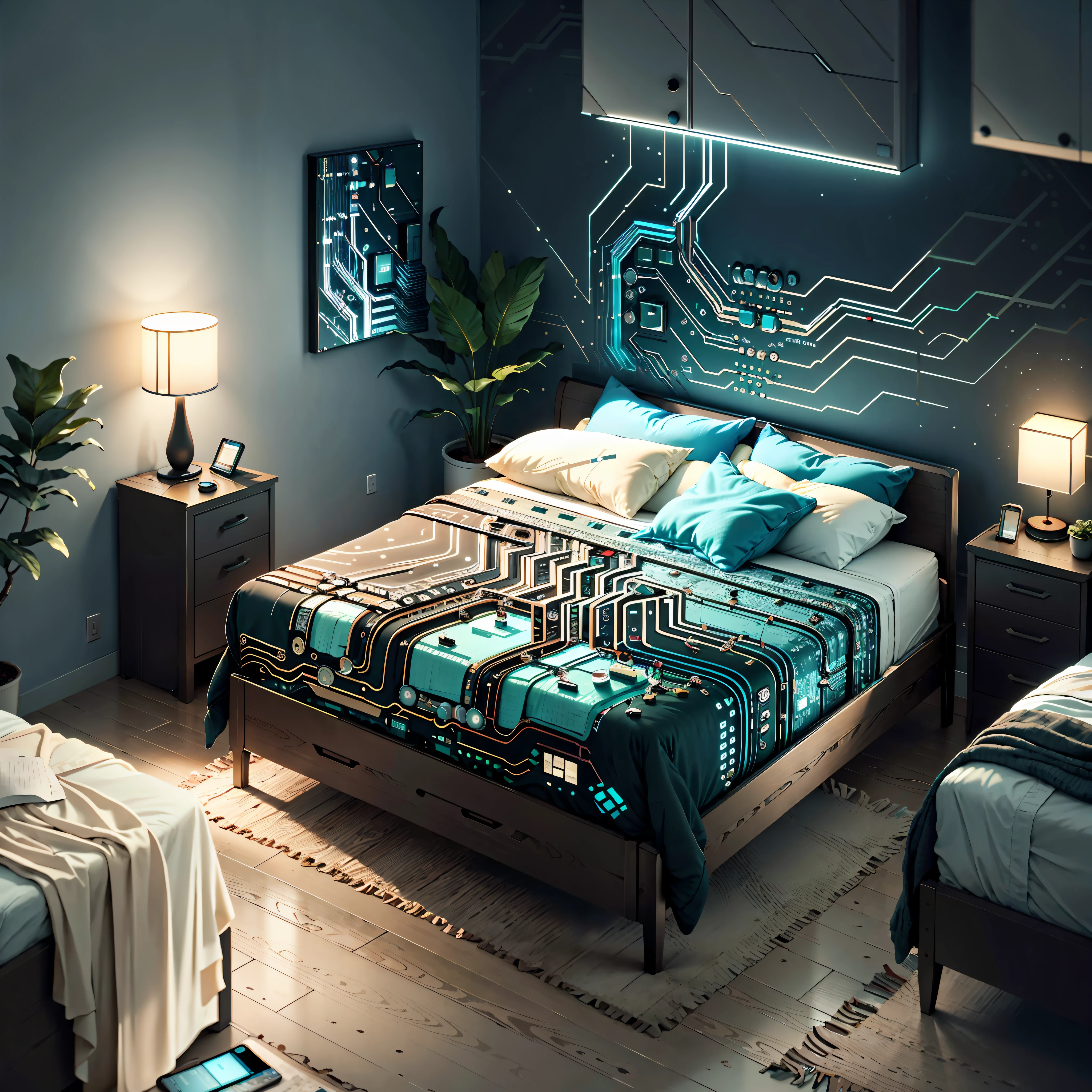 Circuit board AI bed small table in bedroom
