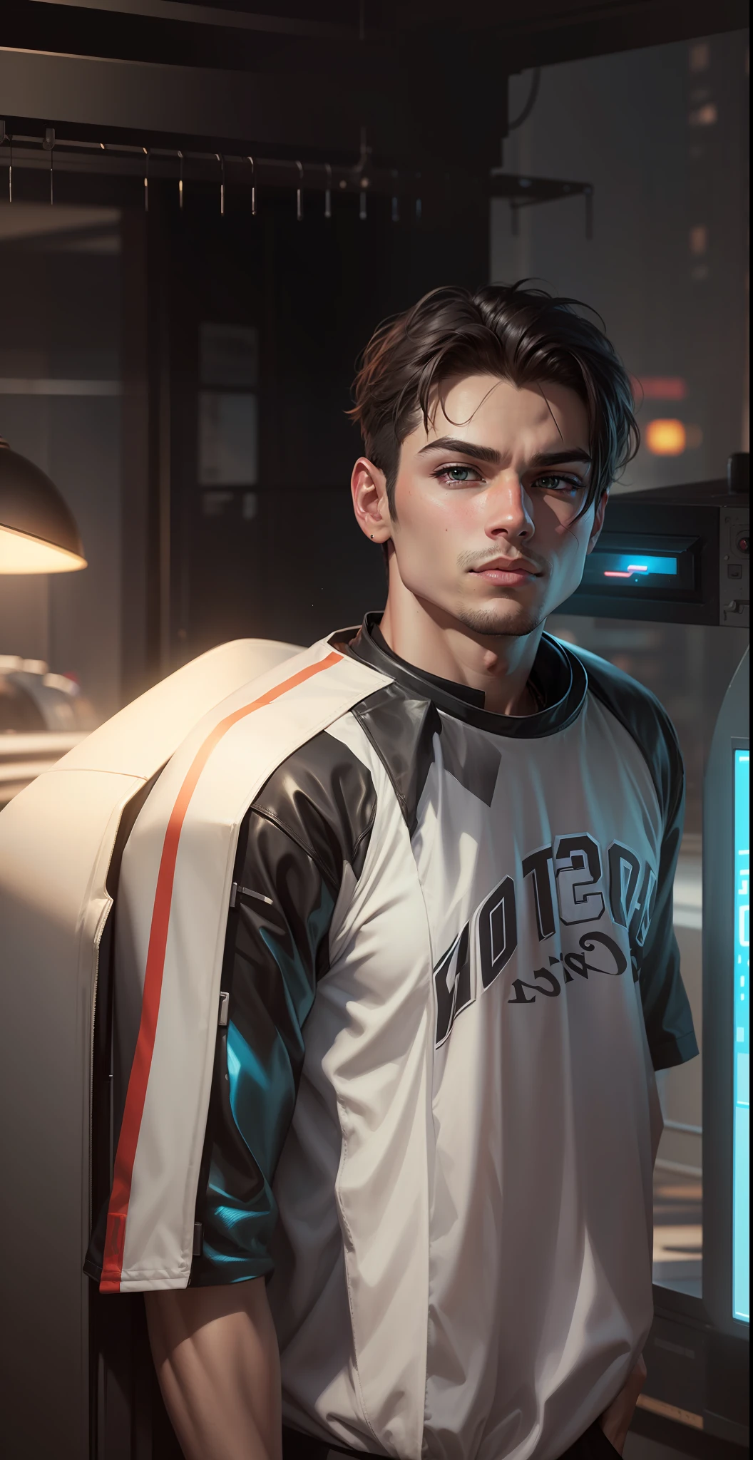 Change background cyberpunk handsome boy, realistic face, 8k, anime