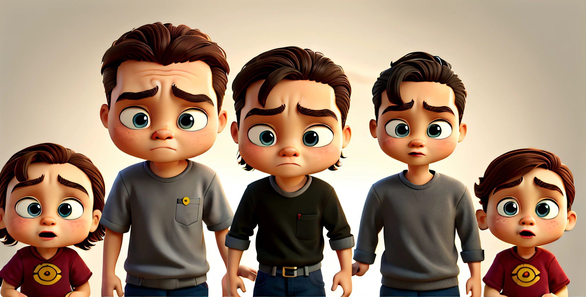 three cartoon babies are standing next to each other, in cartoon style, children's cartoon, cartoon illustration, serious faces, cartoon style illustration, photo illustration, big heads, serious expressions, clones, 3 heads, cartoon image, cartoon style, family guy style, looking threatening, highly disturbing, with fully detailed faces, frowning expression, children illustration, gang, serious expression