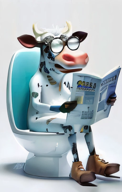 araffe sitting on a toilet reading a newspaper while wearing glasses, siting on a toilet, vaca, Bovina, ilustration, Retrete, muito bem-humorado!!!, Direction: Ben Zoeller, ad image, Direction: Emanuel Witz, Direction: Dietmar Damerau, Direction: Harold Elliott, ilustration!, comical, toiletpaper magazine, Lendo o jornal, illustration »