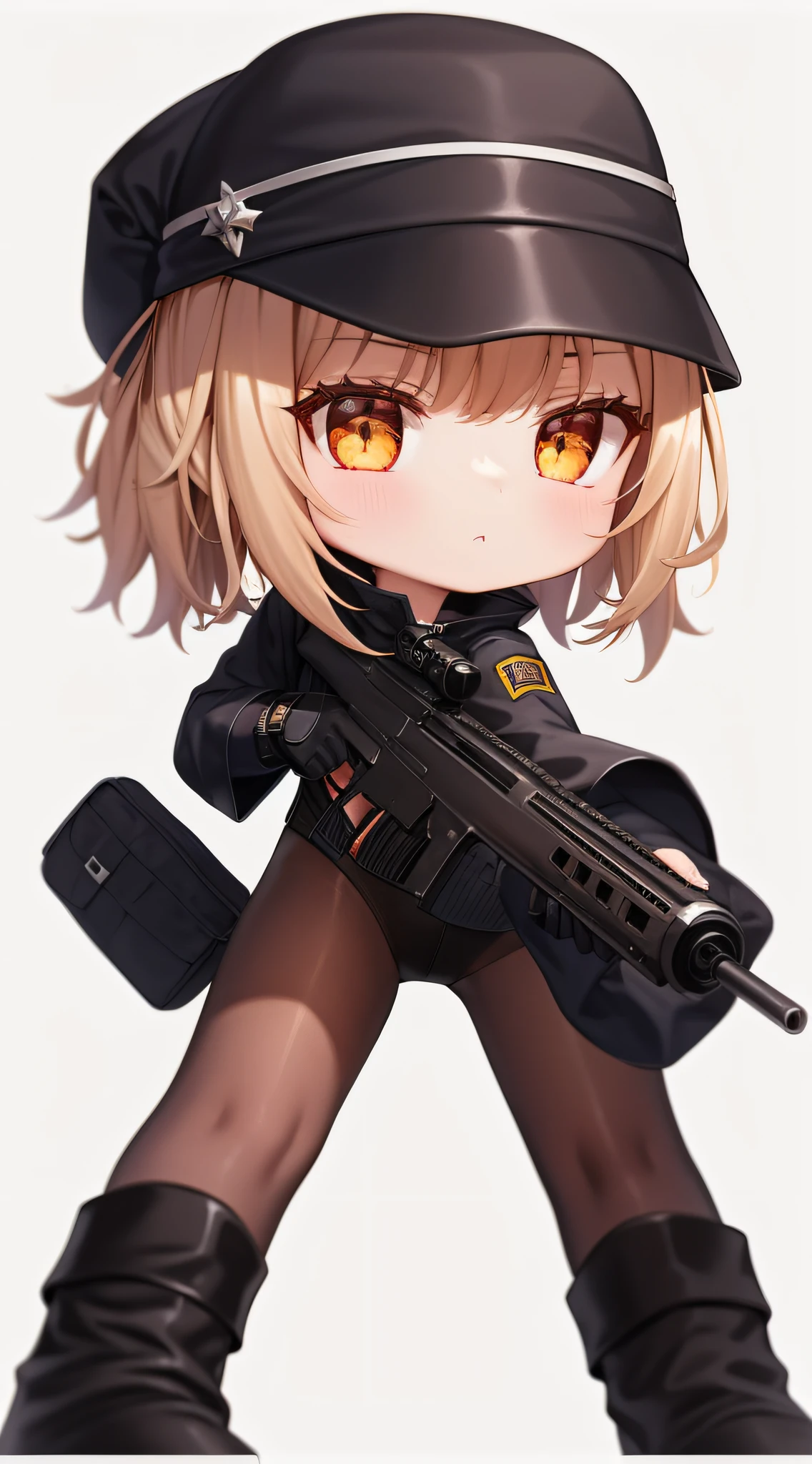 A woman in uniform with a gun and a bag, M4 SOPMOD II Girls Front, Girls Front style, exquisite details. Girl Front, From Girl Front, Ga Moe Yandere Grimdark, Gapmoe Yandere, Girl Frontier CG, With Rifle, Maple Story Gun Girl, Girl Frontier Universe, Yandere Intricate, Female Action Anime Girl, Shooting Stance, White Stockings, High Heeled Boots --auto