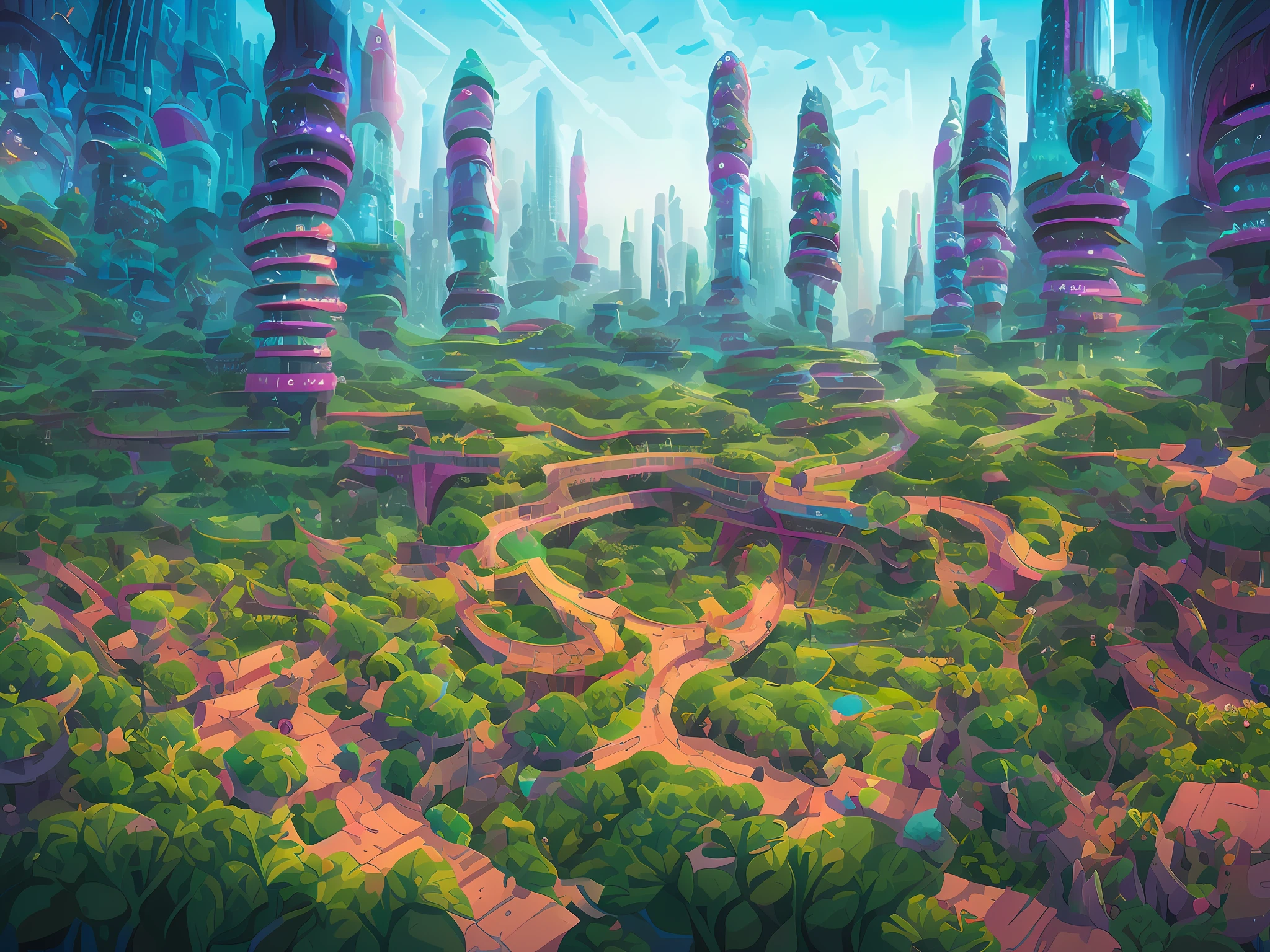 futuristic, sci-fi, big scene, cyberpunk, grand, hayao miyazaki, city, fantasy, magical plant growth, extreme detail, realistic light, epic composition, (complex detail), (complex design, ultra detail: 1.2), art station, (masterpiece, best quality), ultra hd, 32k --v 6