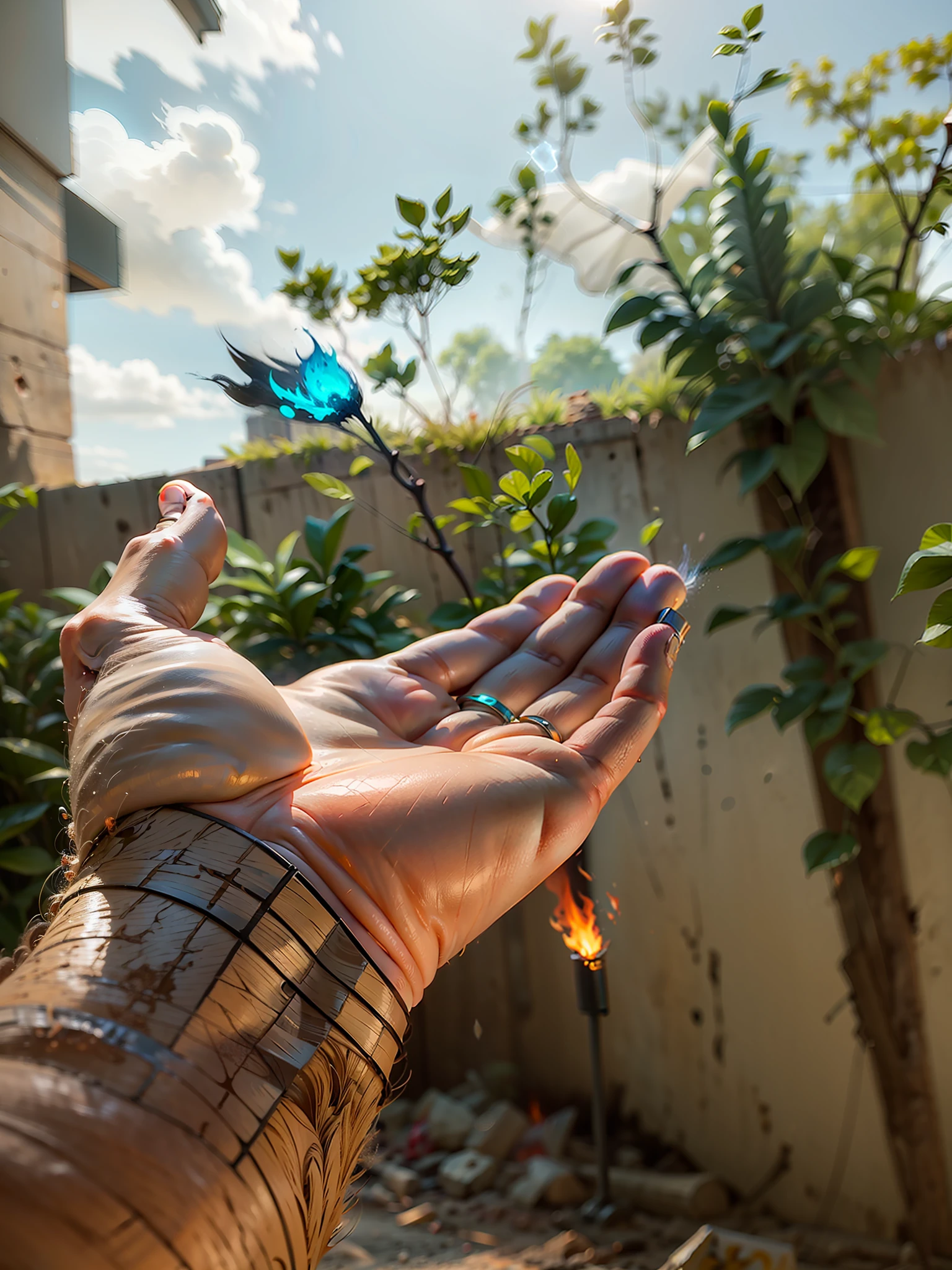 Fire 🔥 coming out of my hand. Fire 🔥 in the background. 8k ultra Hd. Fire Superpower