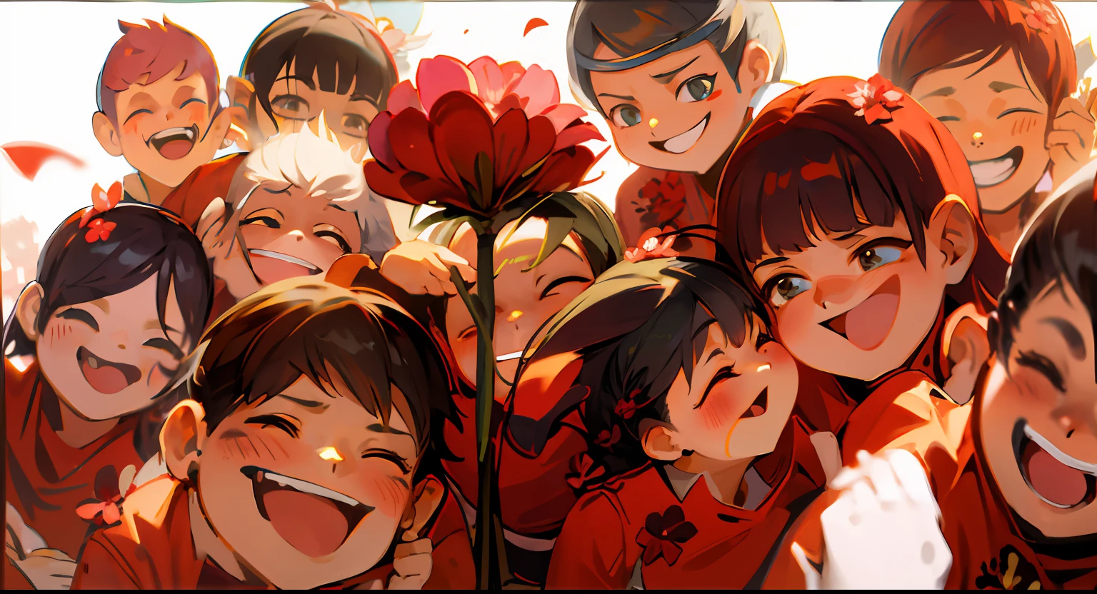 Performances,stage,Lovely kids,Laughter,middle,A small red flower