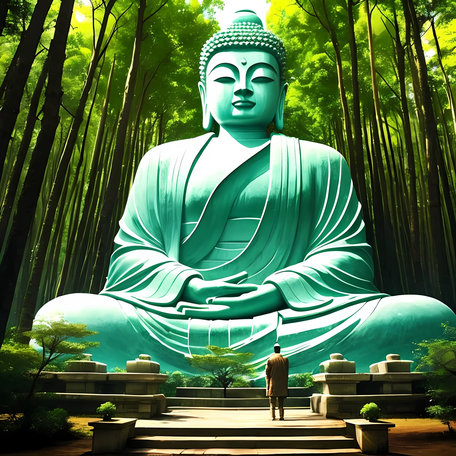 In the middle of the forest,A big Buddha,true,Cinematic effects,Three-dimensional effects,Exquisite --auto