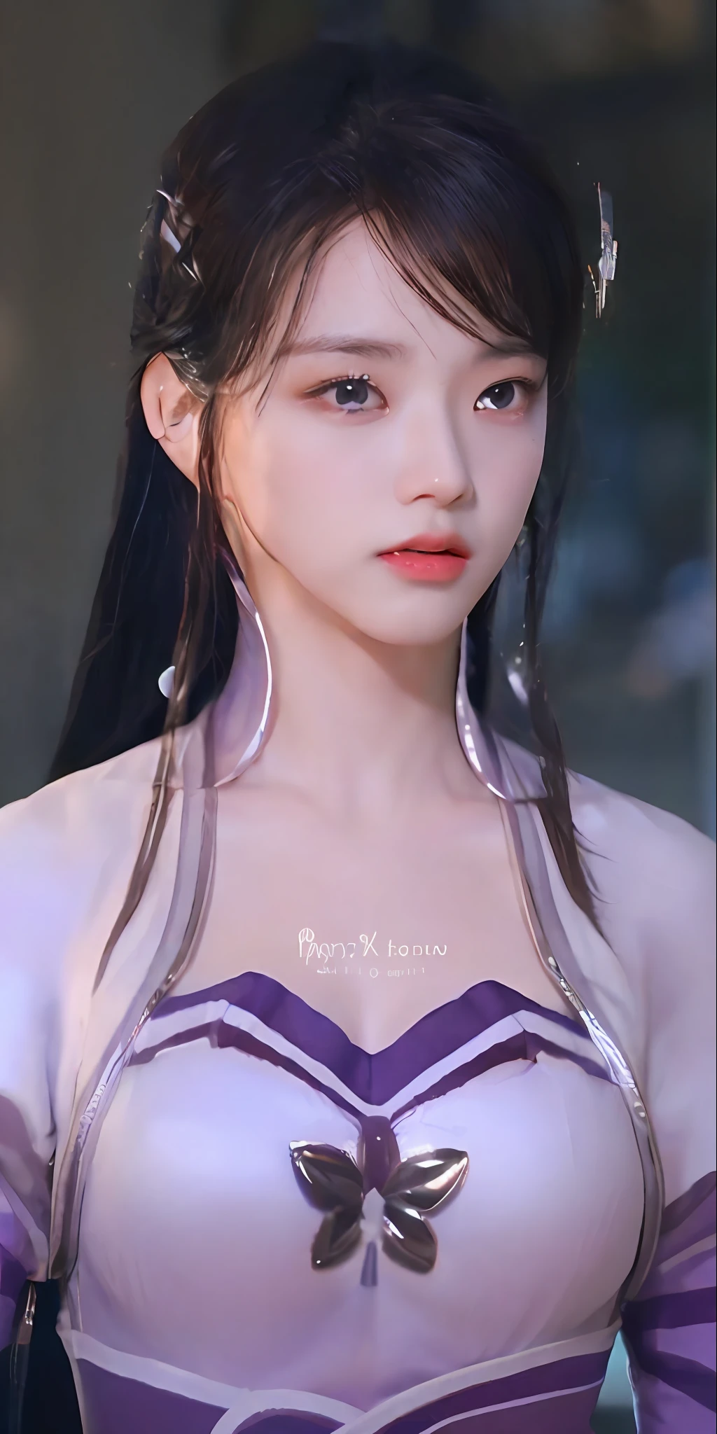 ((Best quality, 8k, Masterpiece :1.3)), Sharp focus :1.2, A pretty woman with perfect figure :1.4, Slender abs :1.2, ((Dark brown hair, Big breasts :1.2)), (Natural light, City street:1.1), Highly detailed face and skin texture, Detailed eyes, Double eyelid