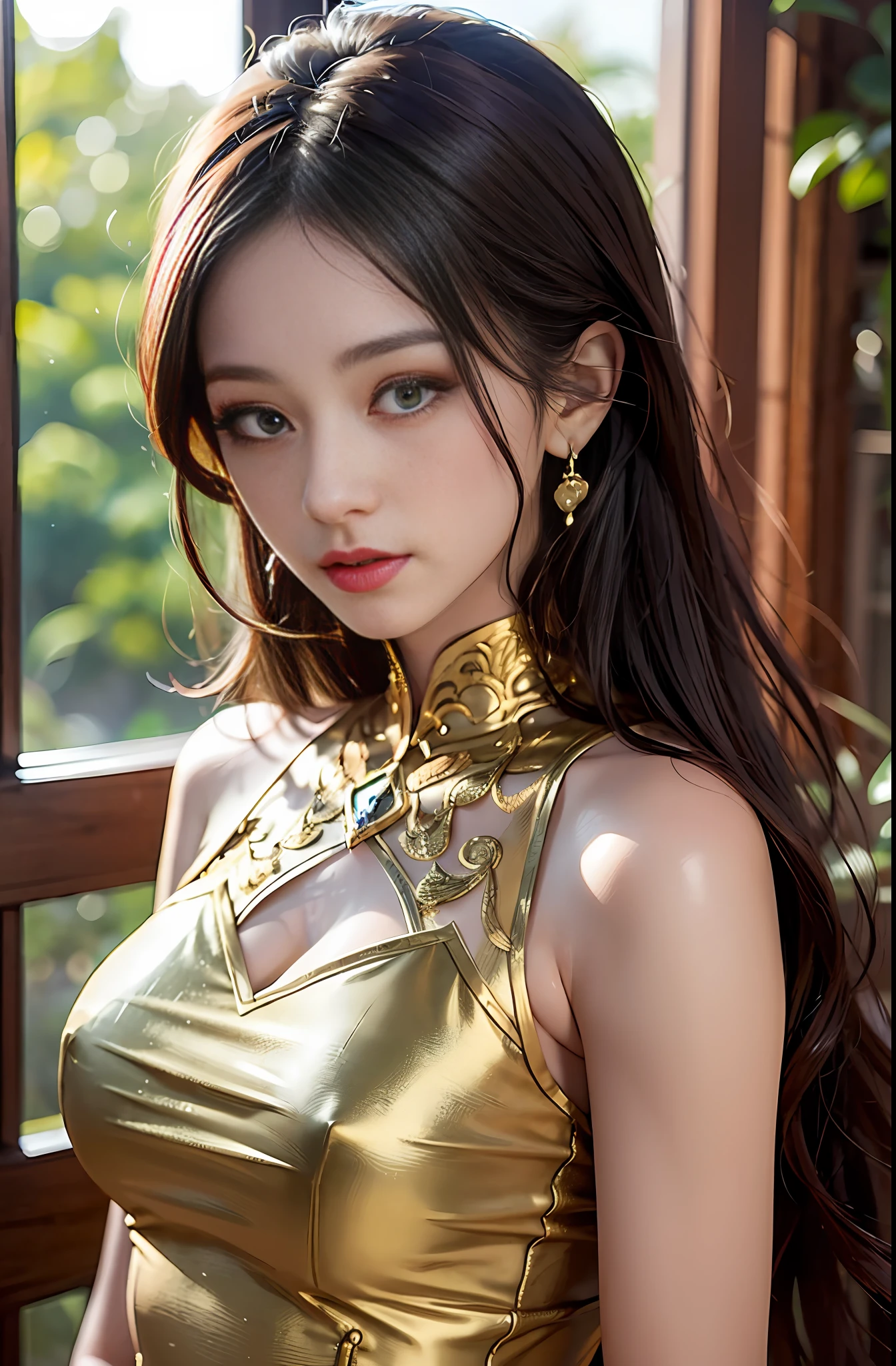 Beautiful girl, in your Chinese spring tight dress, you look like a goddess. Your beauty is unmatched, and your grace is inspiring