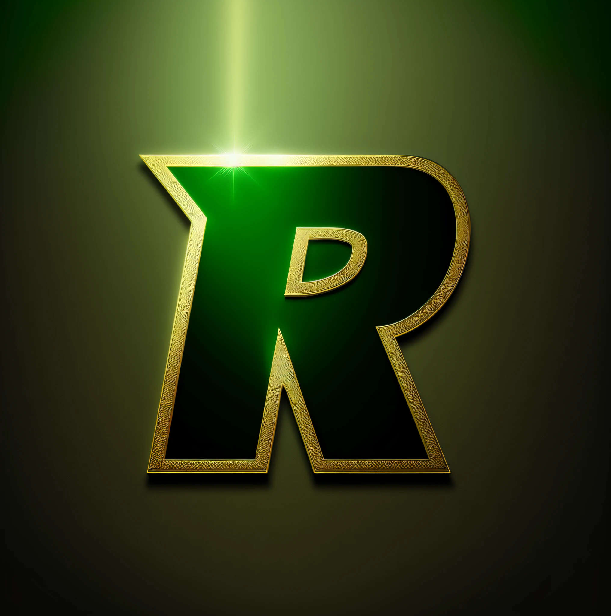 The logo for Raphael, gold coat of arms, R letter logo of fluorescent green color, black background