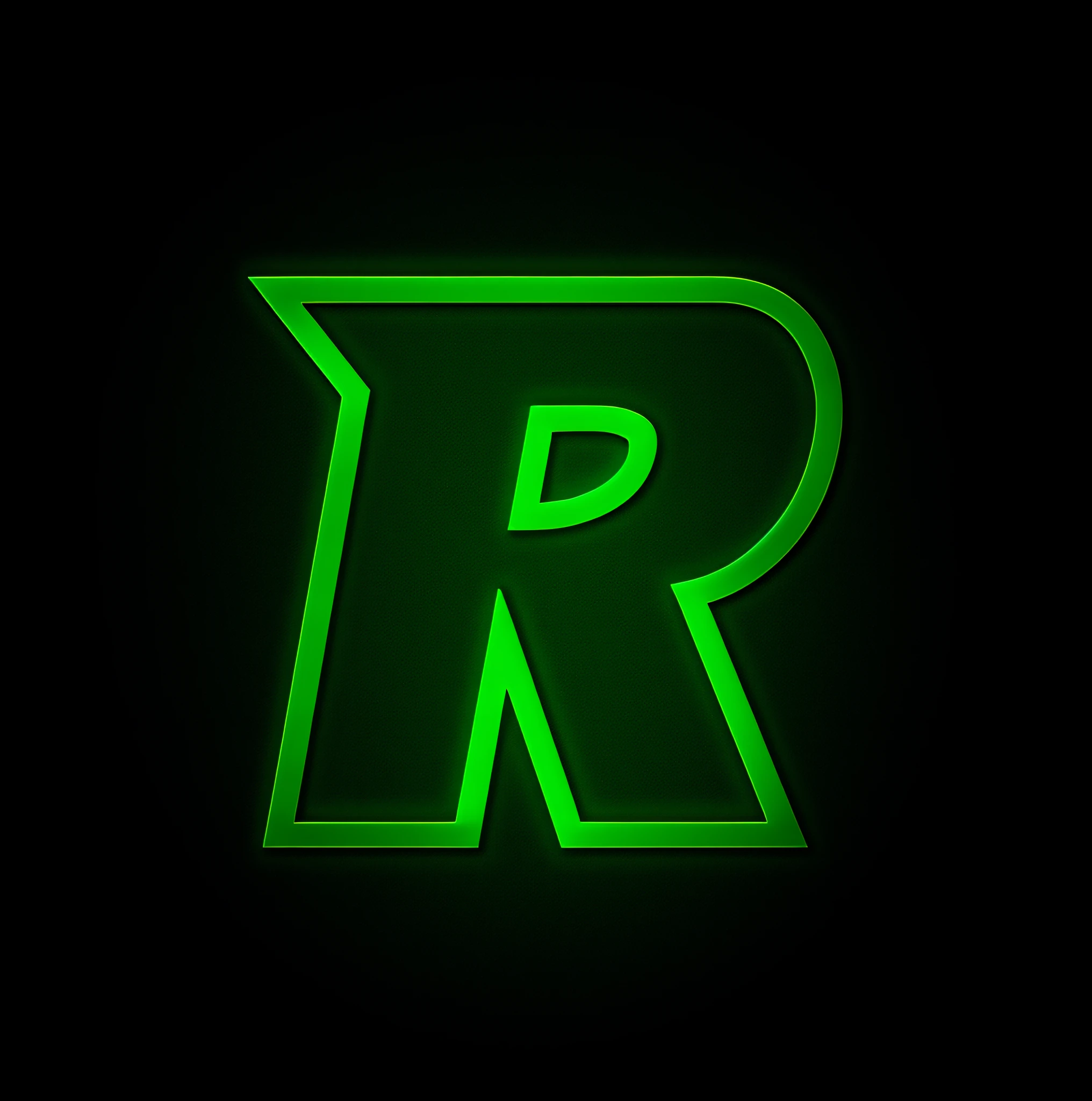 The logo for Raphael, gold coat of arms, R letter logo of fluorescent green color, black background