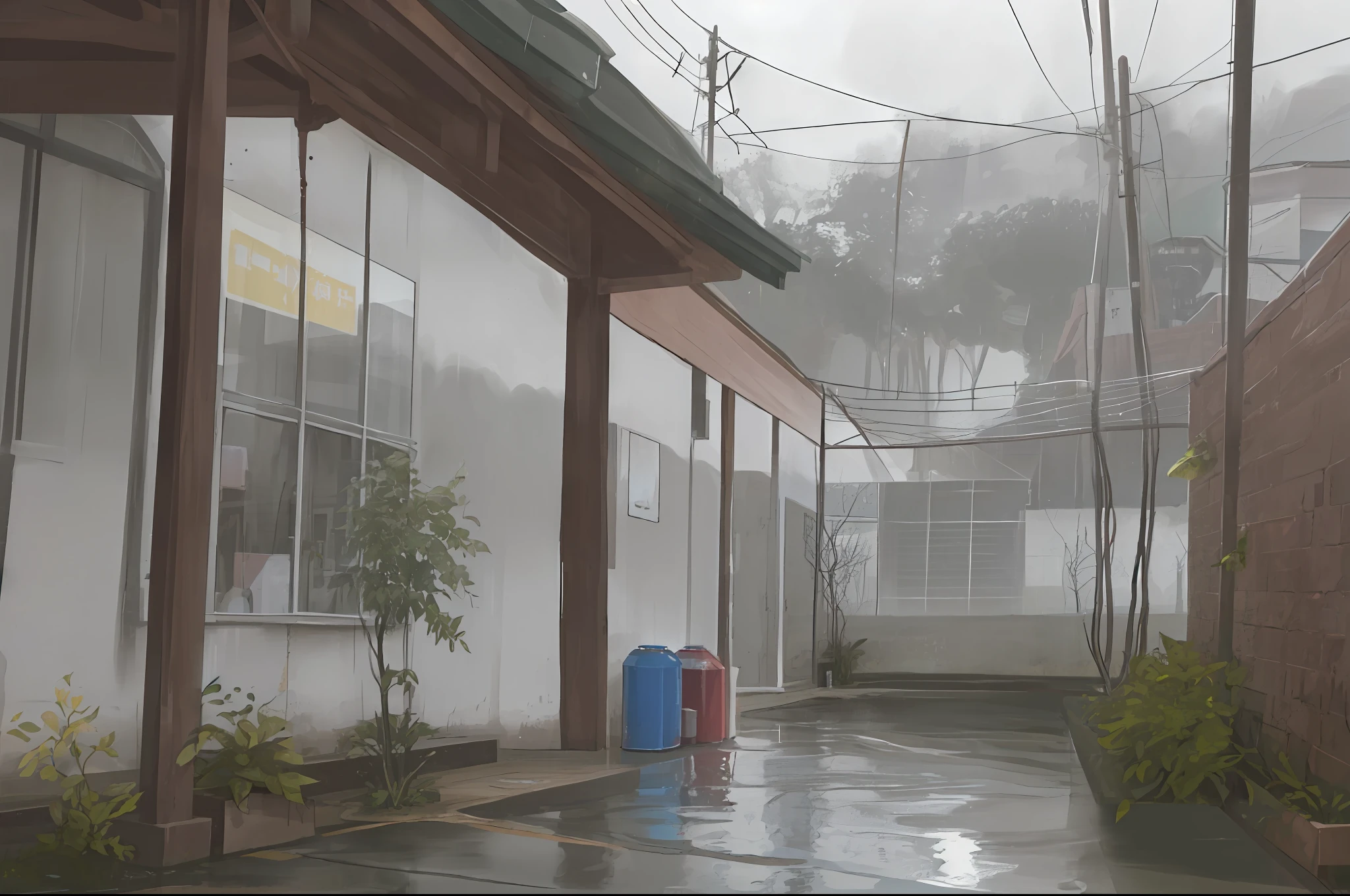 (obra prima, melhor qualidade,1.2chuva, thunder, water drops, realista 1.5,sobre chuva, water cans,patio, Outside , chovendo forte,fora da janela,gotas de chuva realista